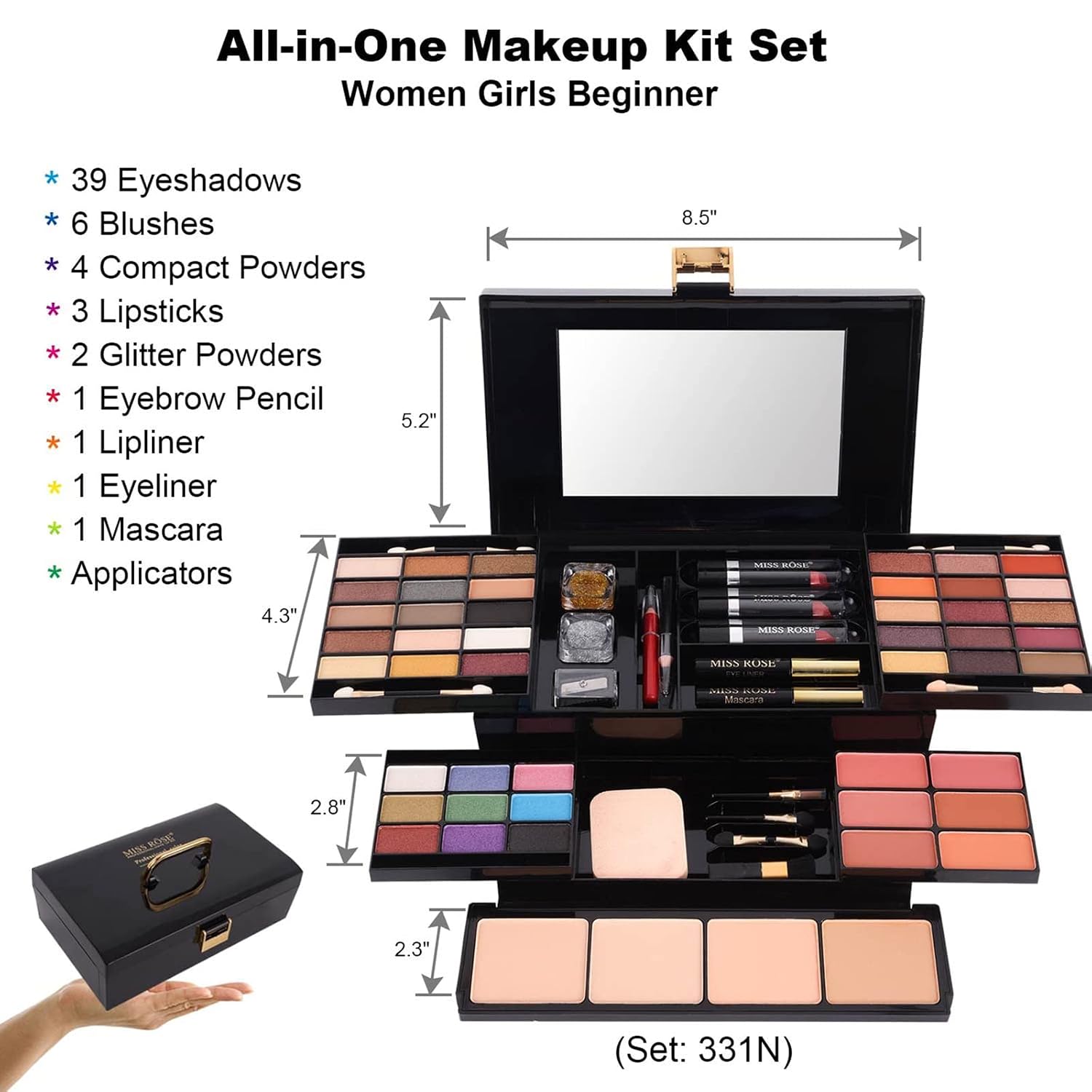 SET DE MAQUILLAJE MISS ROSE M 58 COLOR PROFESIONAL 331N - 2