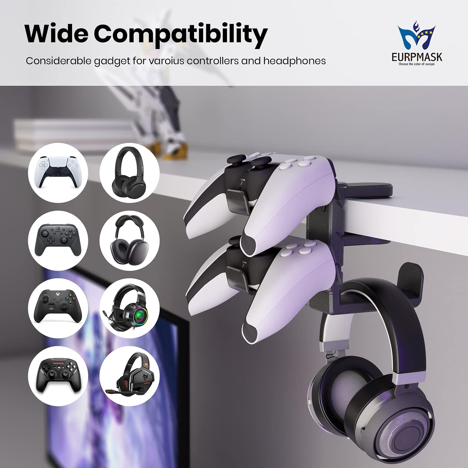 SOPORTE PARA AUDÍFONOS EURPMASK 3 EN 1 CON ROTACIÓN Y DOS SOPORTES PARA CONTROLES - 3