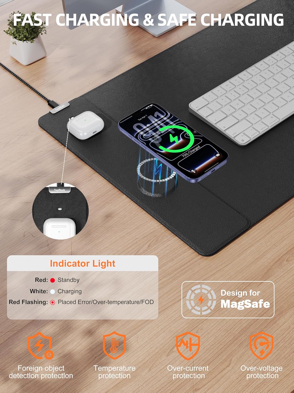 MOUSE PAD TOPMADE XXL CON CARGA INALÁMBRICA 15W NEGRO - 2