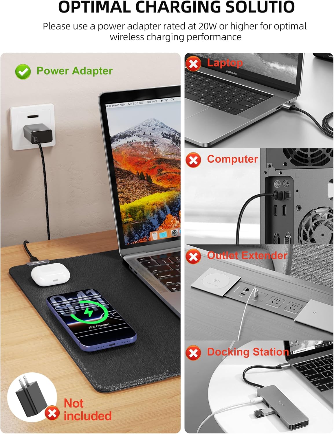 MOUSE PAD TOPMADE XXL CON CARGA INALÁMBRICA 15W NEGRO - 3