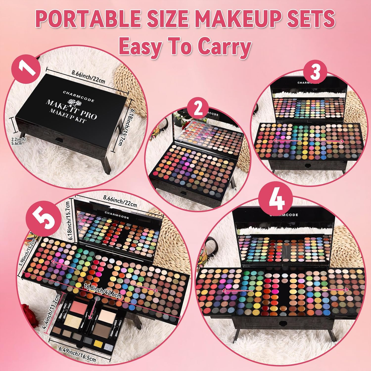 SET DE MAQUILLAJE CHARMCODE 190 COLORES CON SOMBRAS, CORRECTORES, RUBOR, DELINEADOR Y ESPEJO - 3