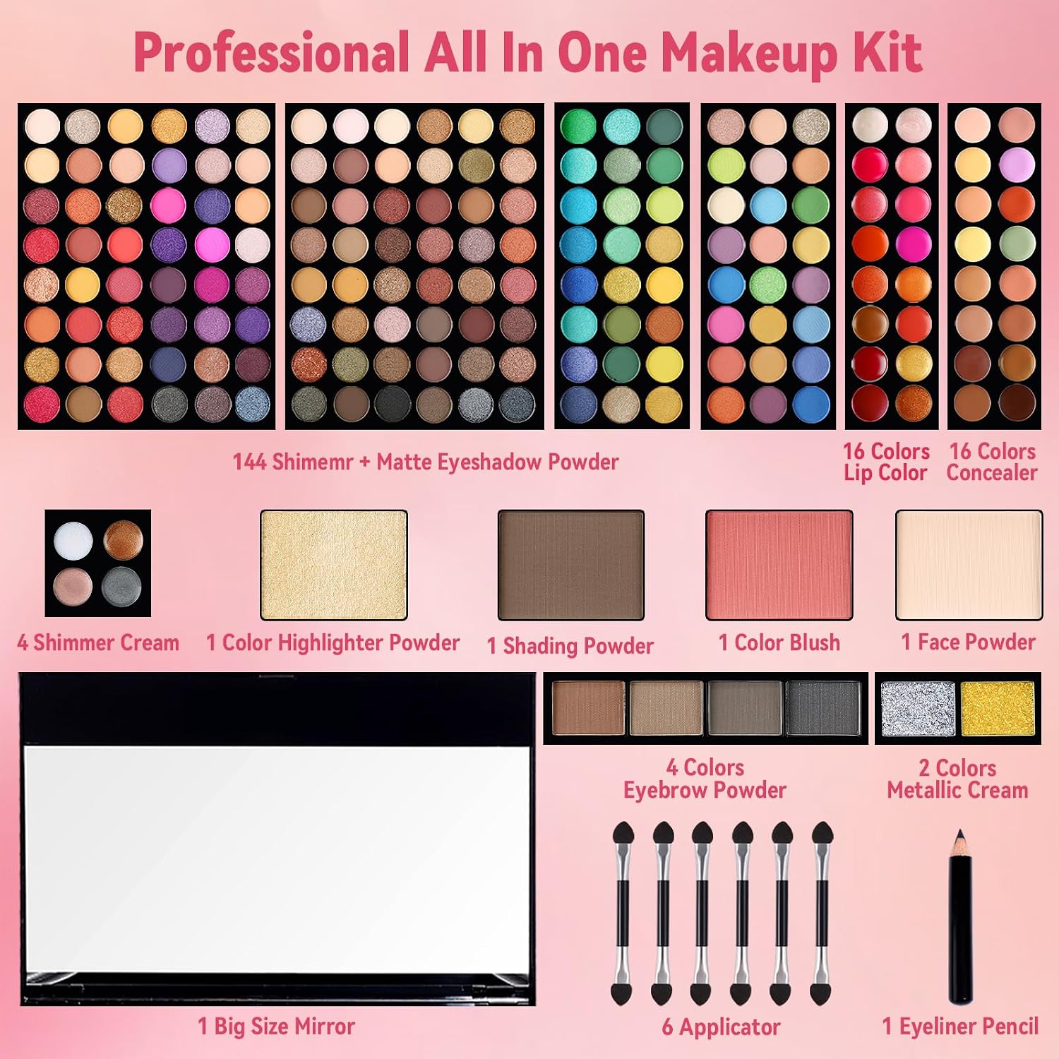 SET DE MAQUILLAJE CHARMCODE 190 COLORES CON SOMBRAS, CORRECTORES, RUBOR, DELINEADOR Y ESPEJO - 5