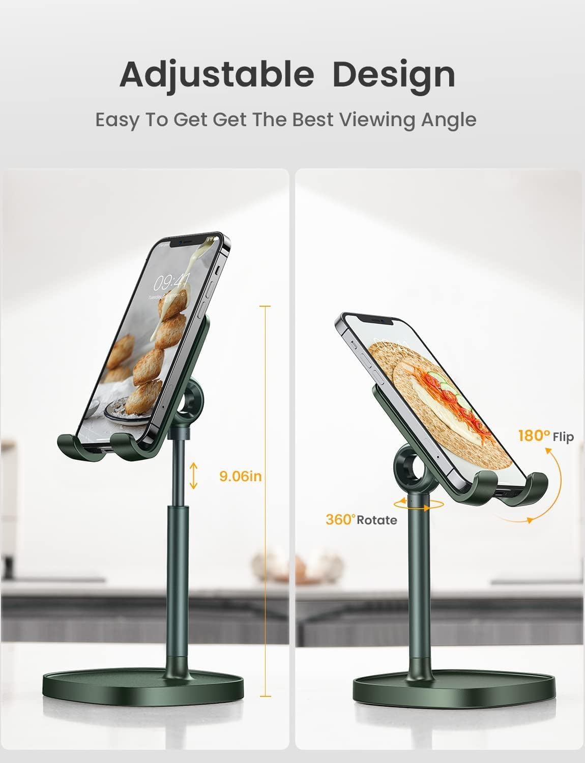SOPORTE PARA CELULAR LISEN AJUSTABLE PARA ESCRITORIO COLOR VERDE ACEITUNA - 4