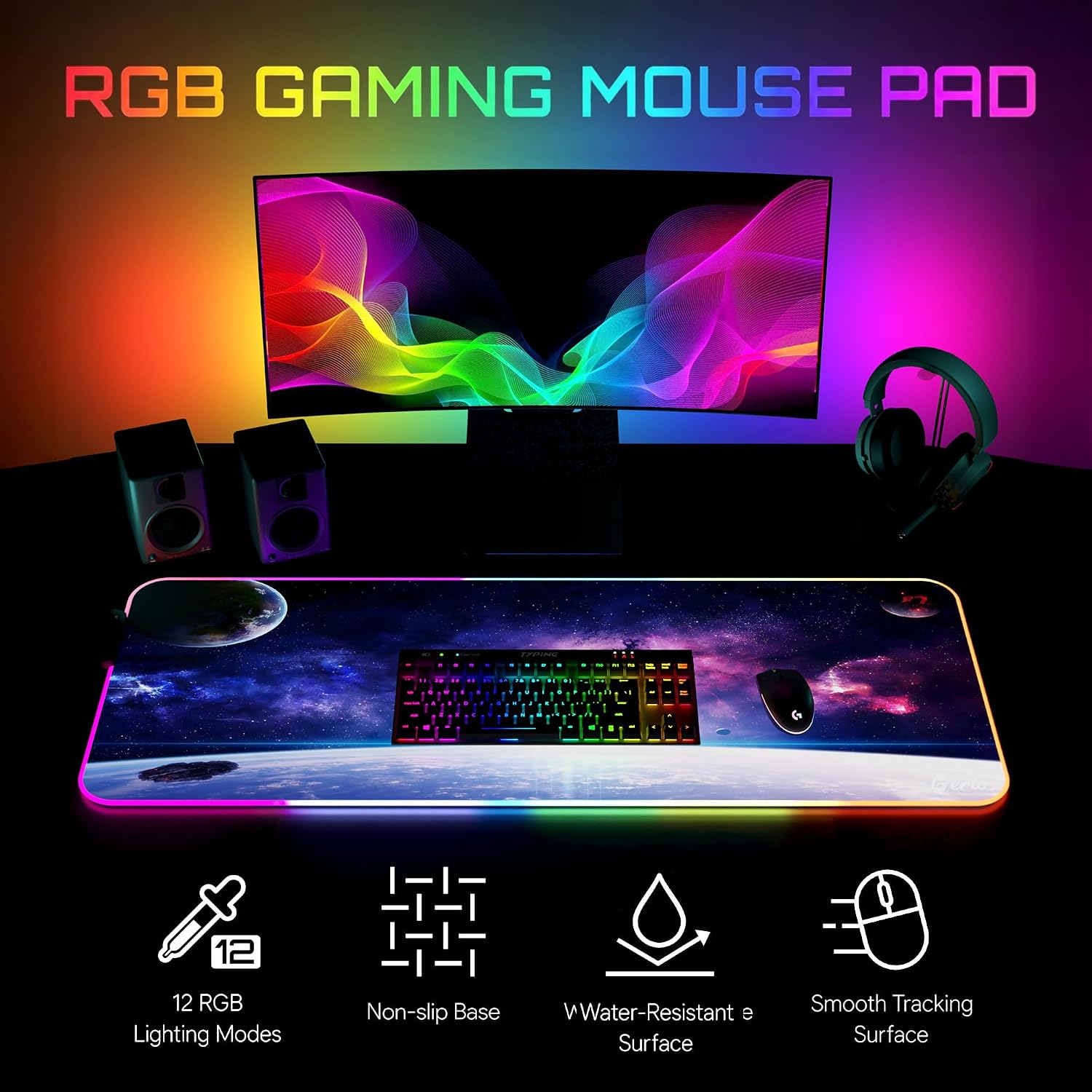 MOUSE PAD GAMING GERLOS RGB GRANDE 80 X 30 CM - 2