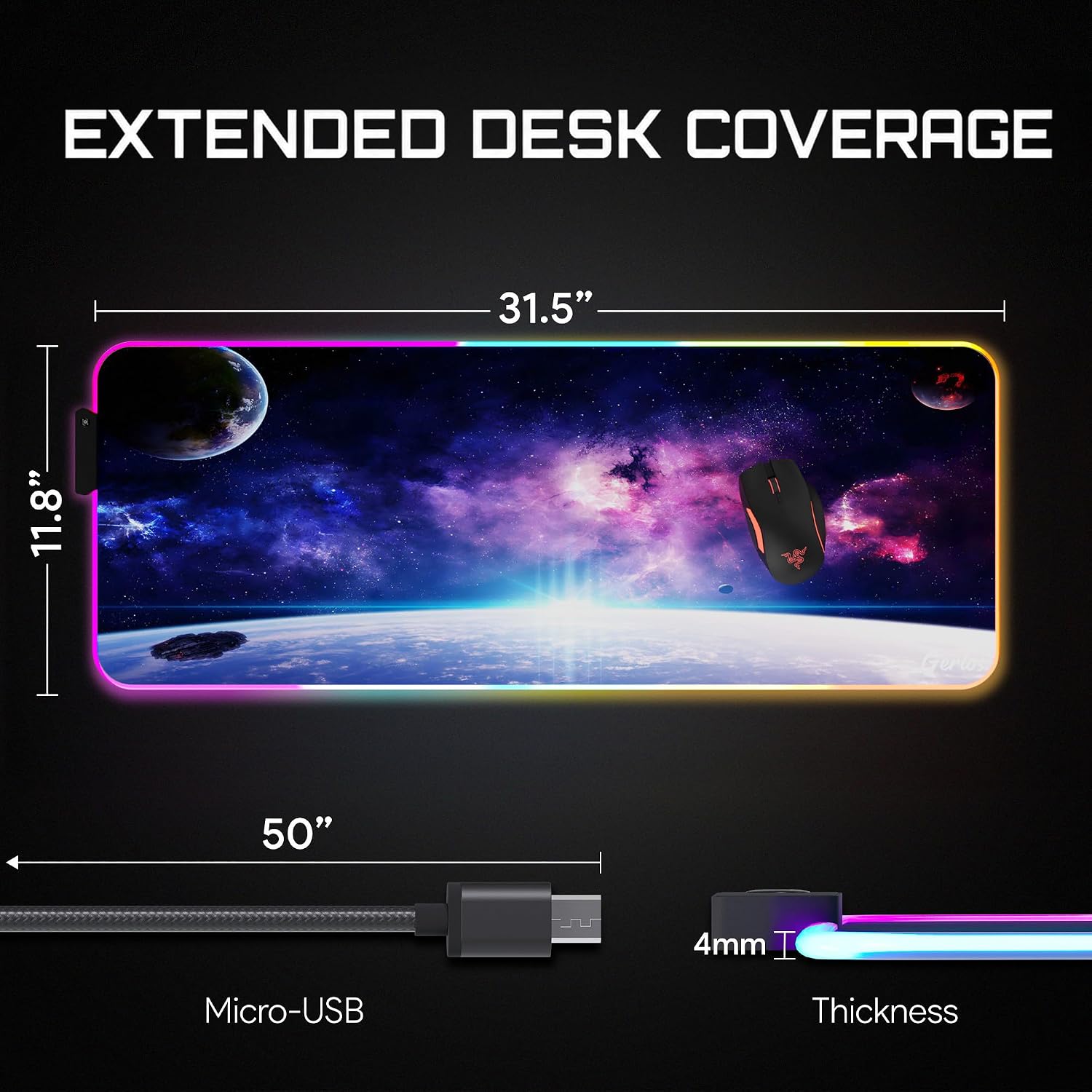 MOUSE PAD GAMING GERLOS RGB GRANDE 80 X 30 CM - 3
