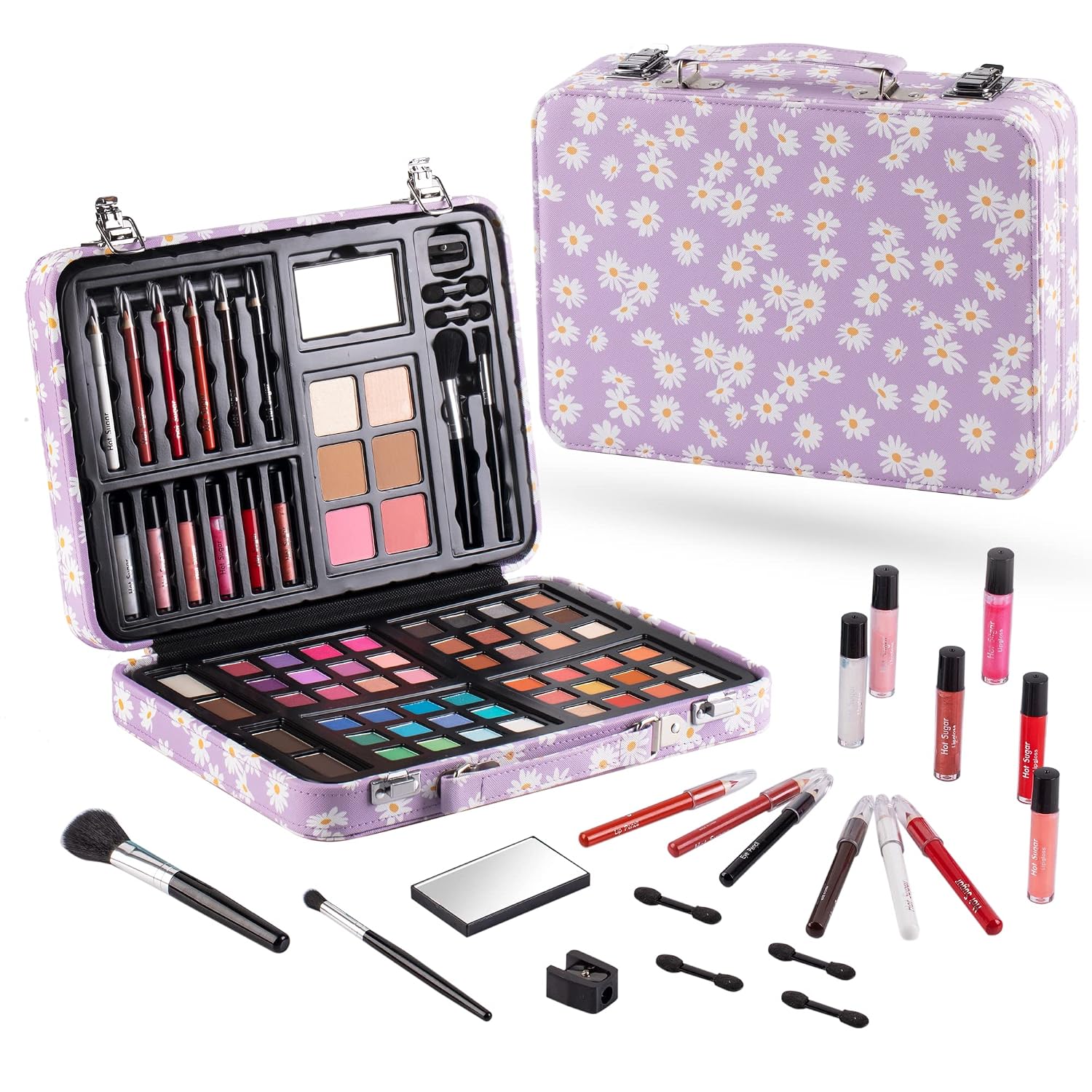 SET DE MAQUILLAJE HOT SUGAR DELUXE PARA ADOLESCENTES MORADO CON DISEÑO MARGARITAS - 1