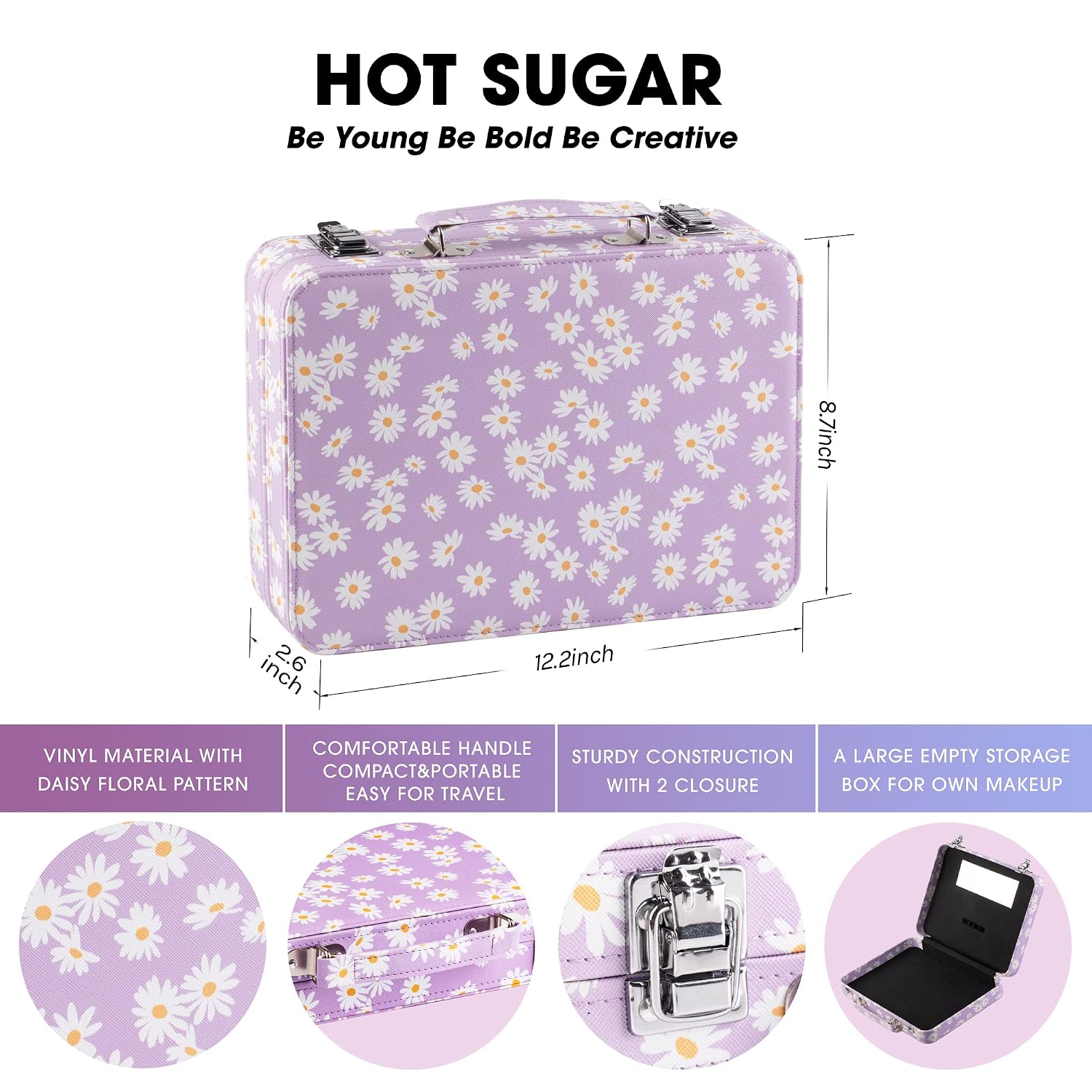 SET DE MAQUILLAJE HOT SUGAR DELUXE PARA ADOLESCENTES MORADO CON DISEÑO MARGARITAS - 2