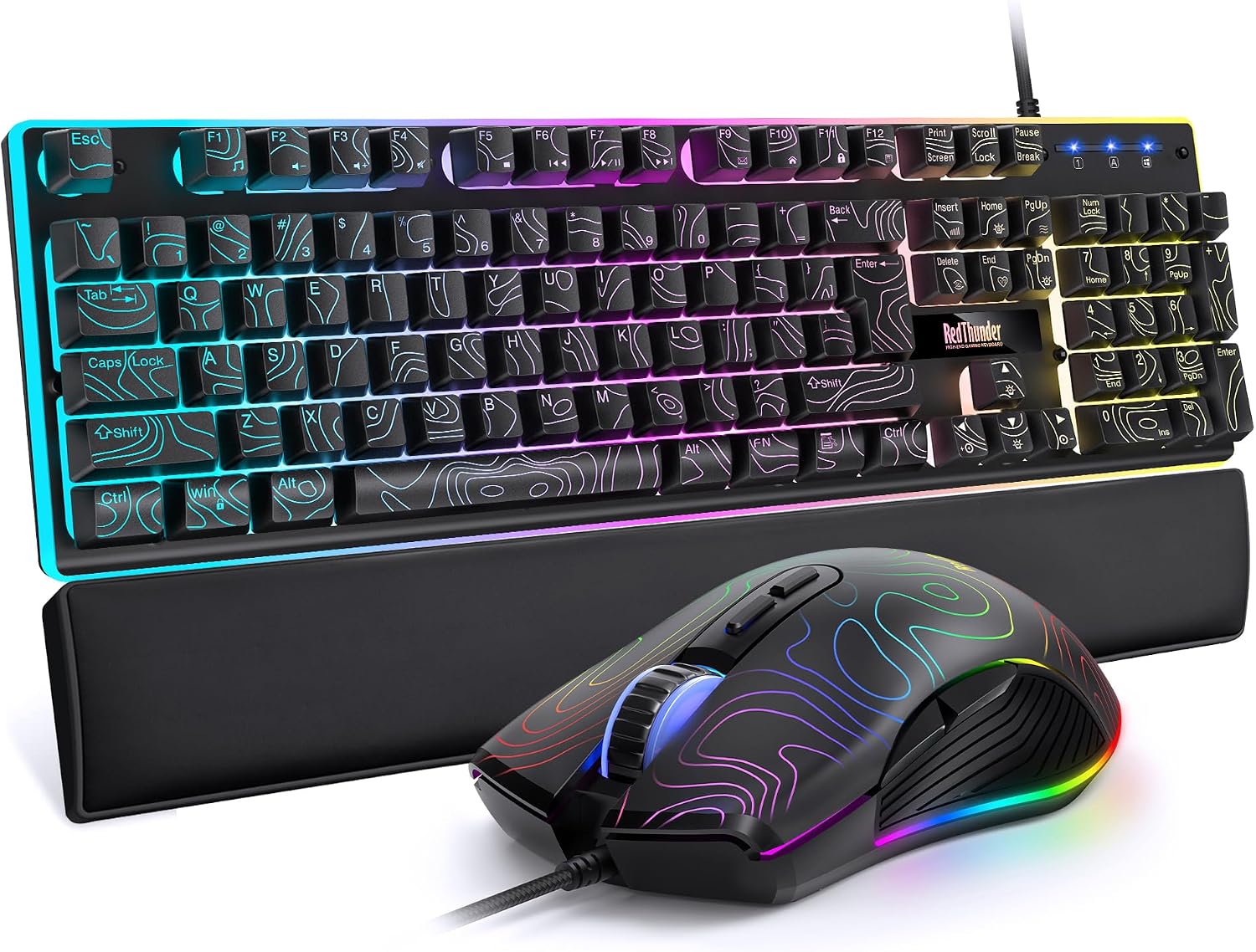 KIT DE TECLADO Y MOUSE GAMING REDTHUNDER K10 CON REPOSAMUÑECAS, RGB AJUSTABLE, TECLADO MECÁNICO Y MOUSE 7200 DPI - 1