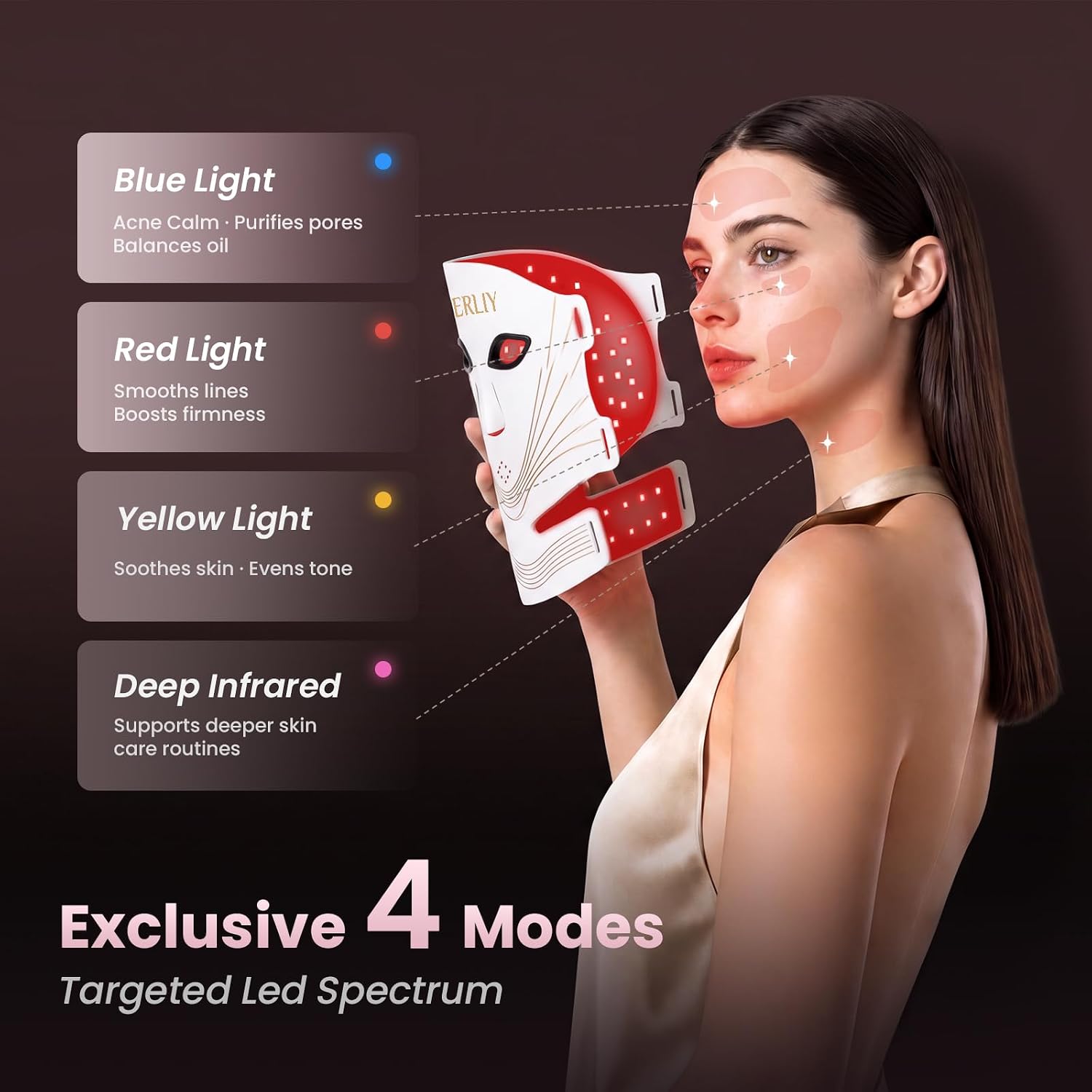 MÁSCARA DE TERAPIA DE LUZ ROJA BERLIY 416 LEDS INALÁMBRICA 4 MODOS Y TEMPORIZADOR - 3