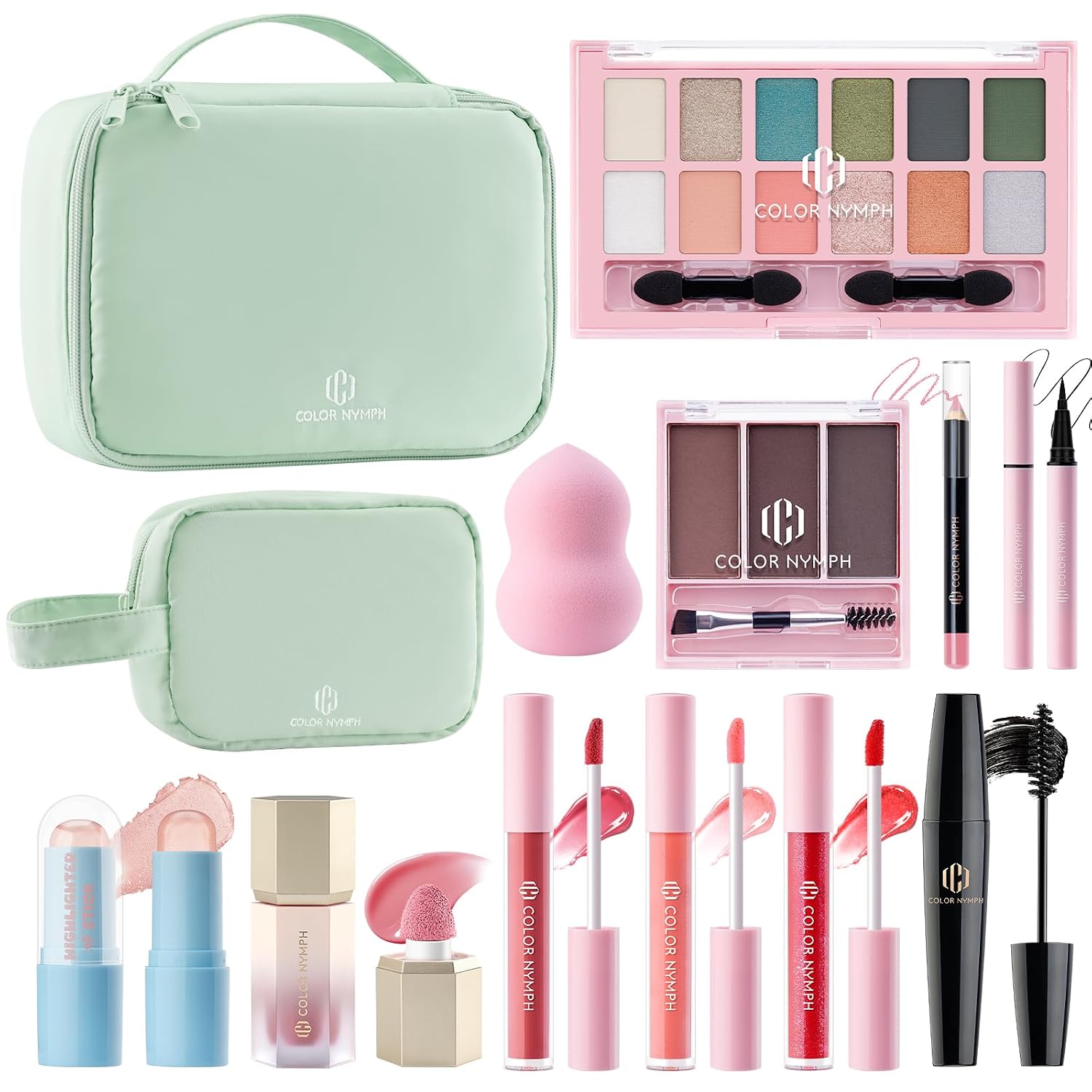 SET DE MAQUILLAJE COLOR NYMPH CON ORGANIZADOR DE VIAJE VERDE - 1