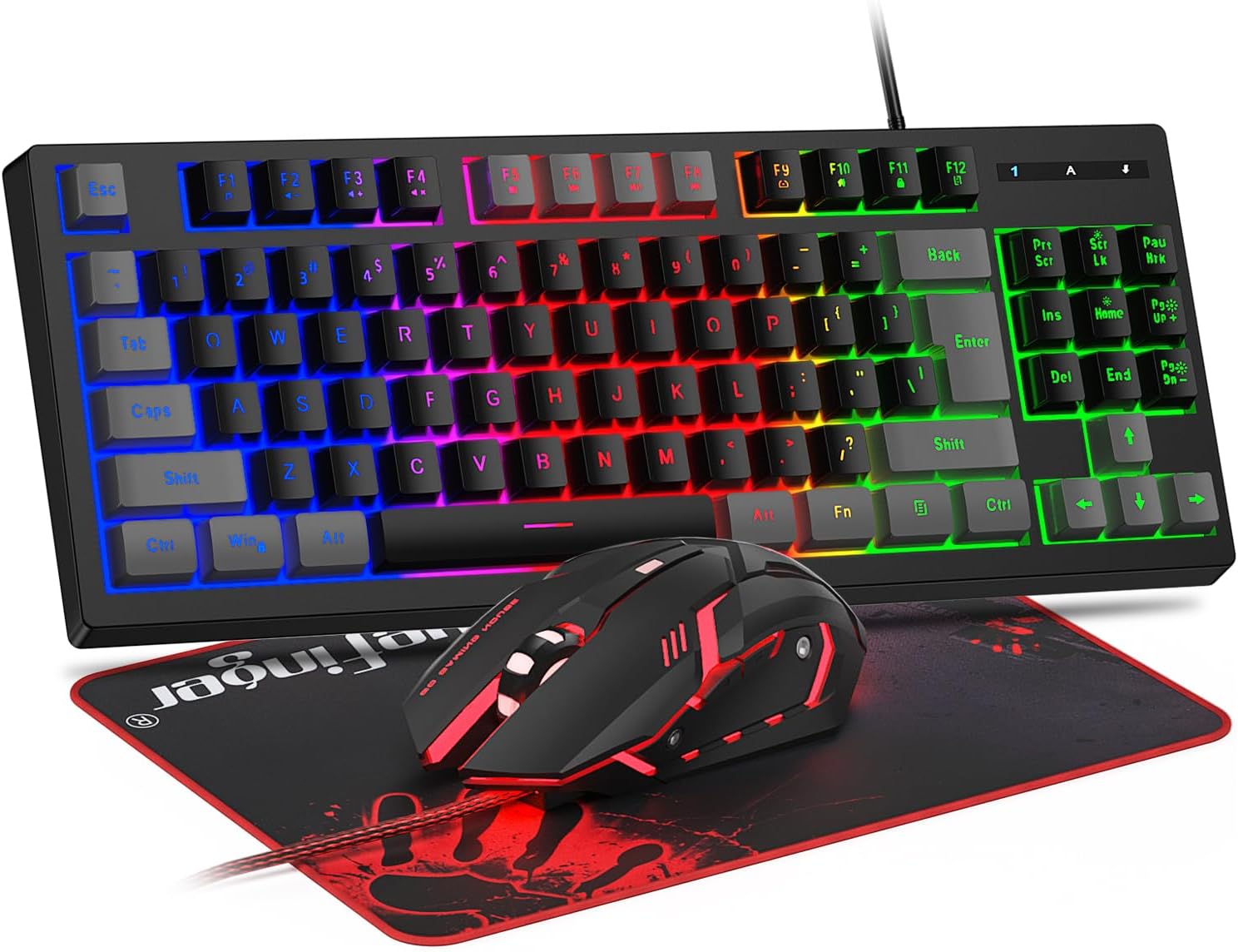 KIT DE TECLADO Y MOUSE BLUEFINGER RGB 87 TECLAS CON RETROILUMINACIÓN USB CABLEADO GRIS Y NEGRO - 1