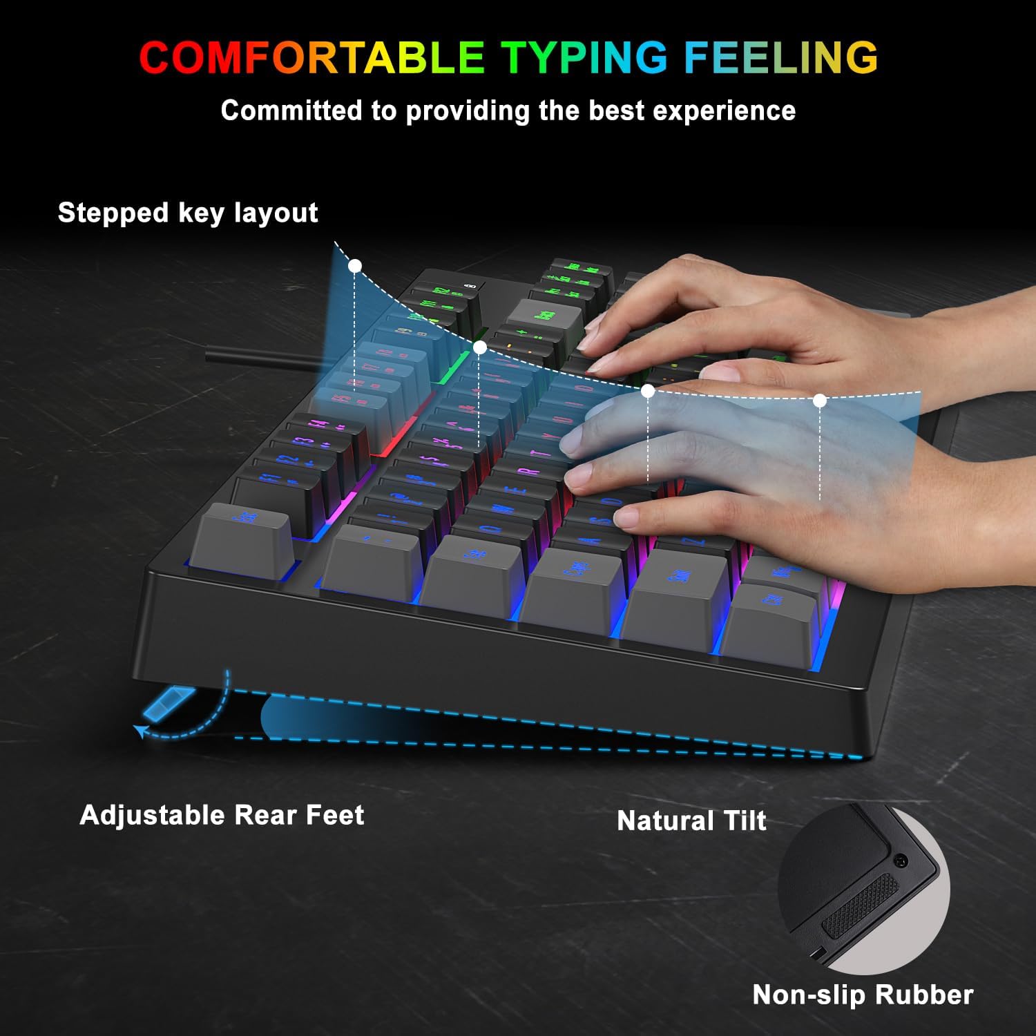 KIT DE TECLADO Y MOUSE BLUEFINGER RGB 87 TECLAS CON RETROILUMINACIÓN USB CABLEADO GRIS Y NEGRO - 2