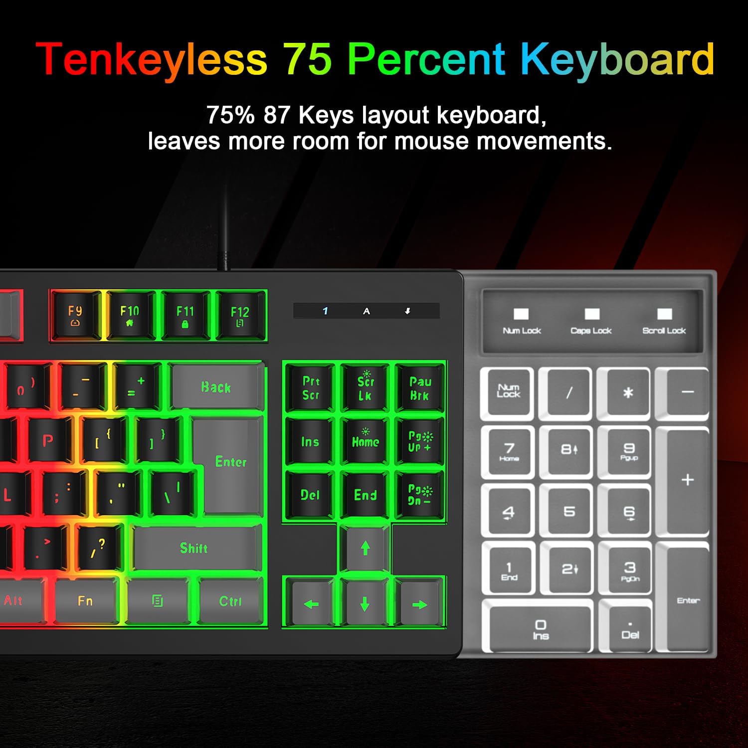 KIT DE TECLADO Y MOUSE BLUEFINGER RGB 87 TECLAS CON RETROILUMINACIÓN USB CABLEADO GRIS Y NEGRO - 4