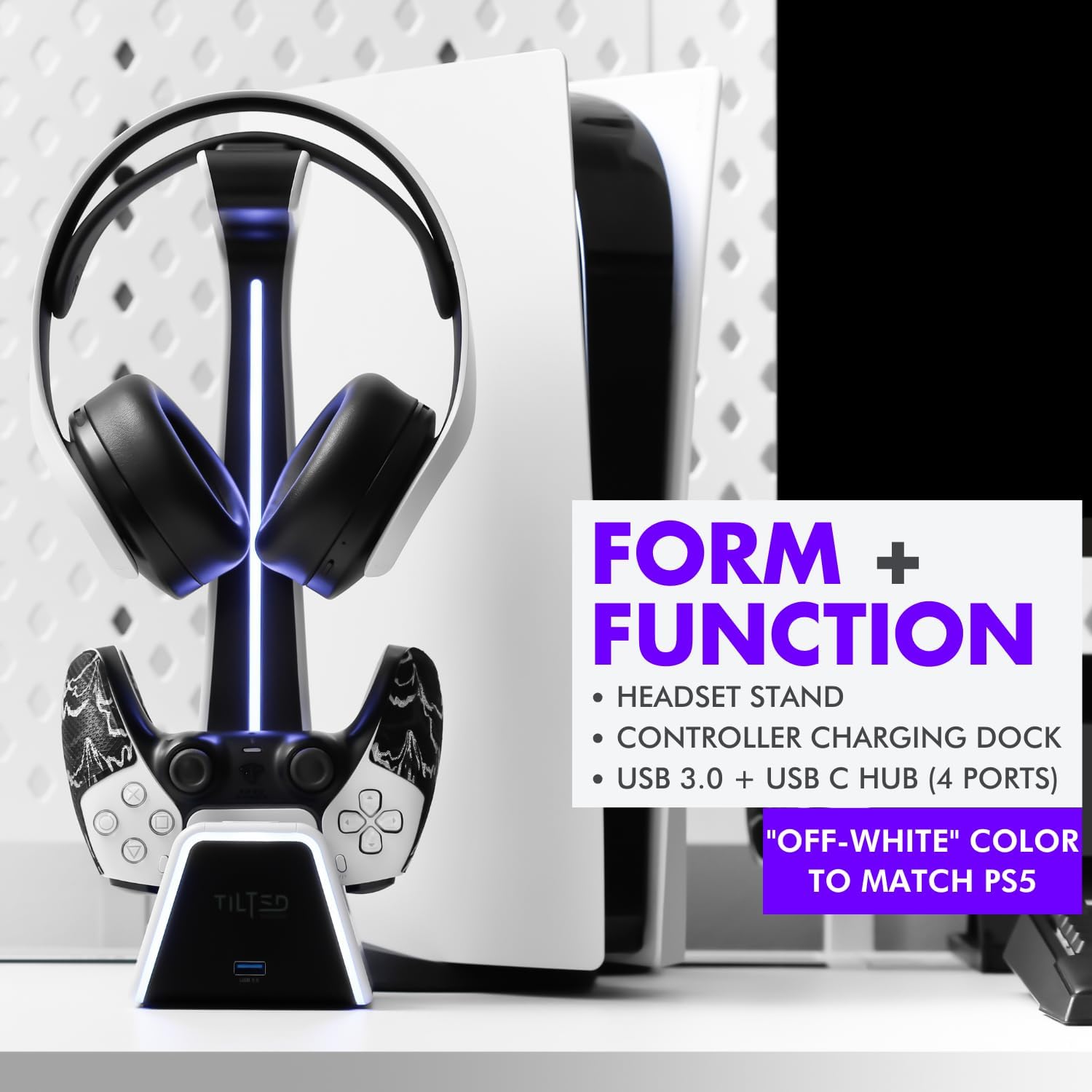 SOPORTE PARA AUDÍFONOS Y CONTROL TILTED NATION PHANTOM PARA PS5 Y XBOX CON ESTACIÓN DE CARGA Y HUB USB 3.0 - 2