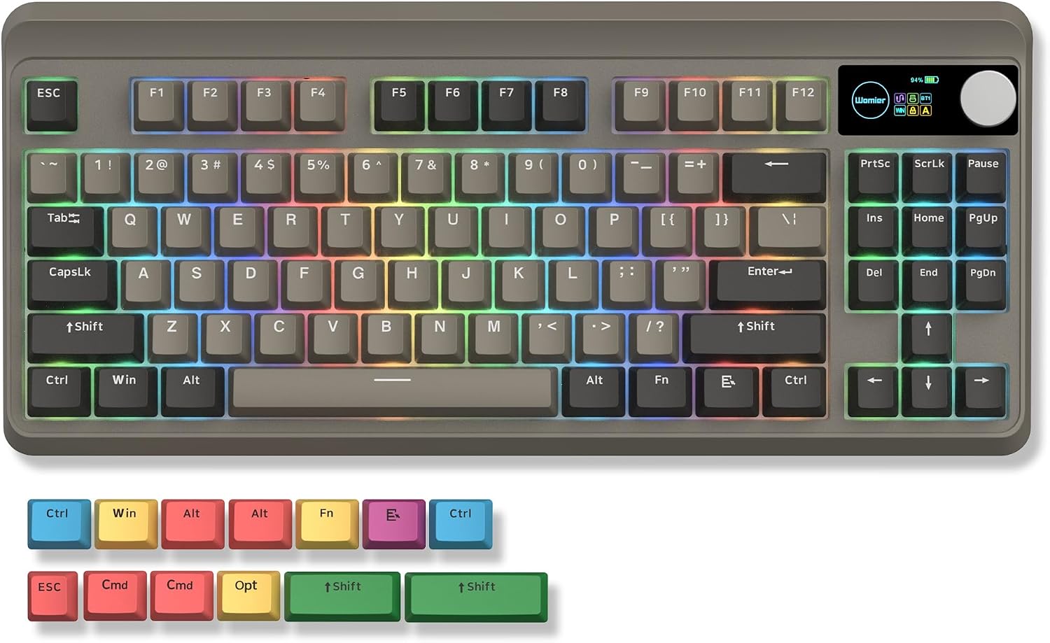 TECLADO INALÁMBRICO COSTOM WOMIER RETRO 75% BLUETOOTH CON PANTALLA INTELIGENTE Y PERILLA - 1