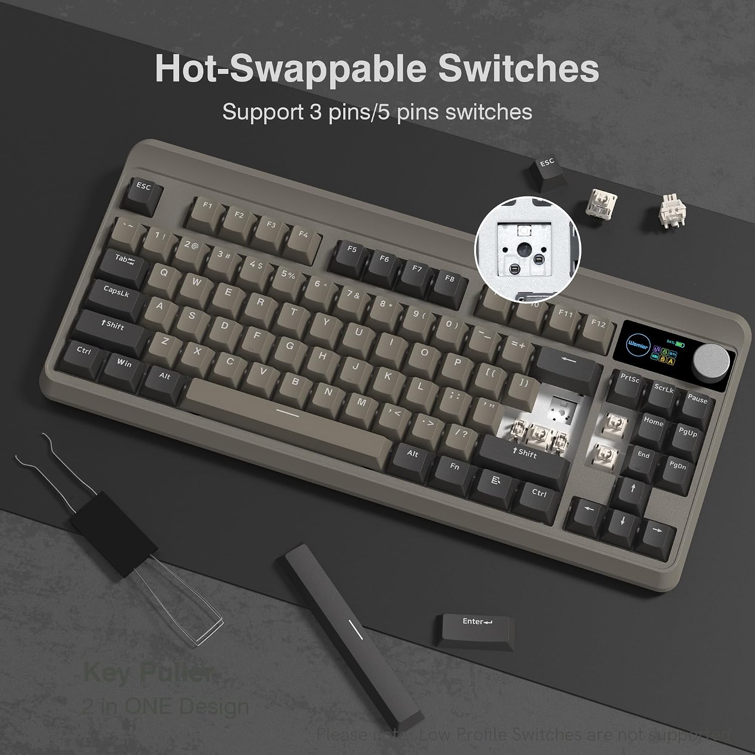 TECLADO INALÁMBRICO COSTOM WOMIER RETRO 75% BLUETOOTH CON PANTALLA INTELIGENTE Y PERILLA - 5