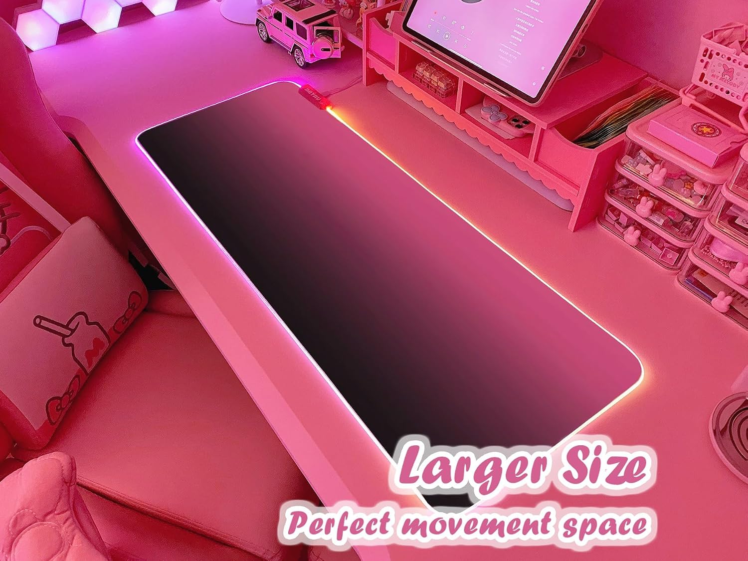 MOUSE PAD JMIYAV PINK GAMING RGB 80X31.5 CM BASE ANTIDESLIZANTE - 2