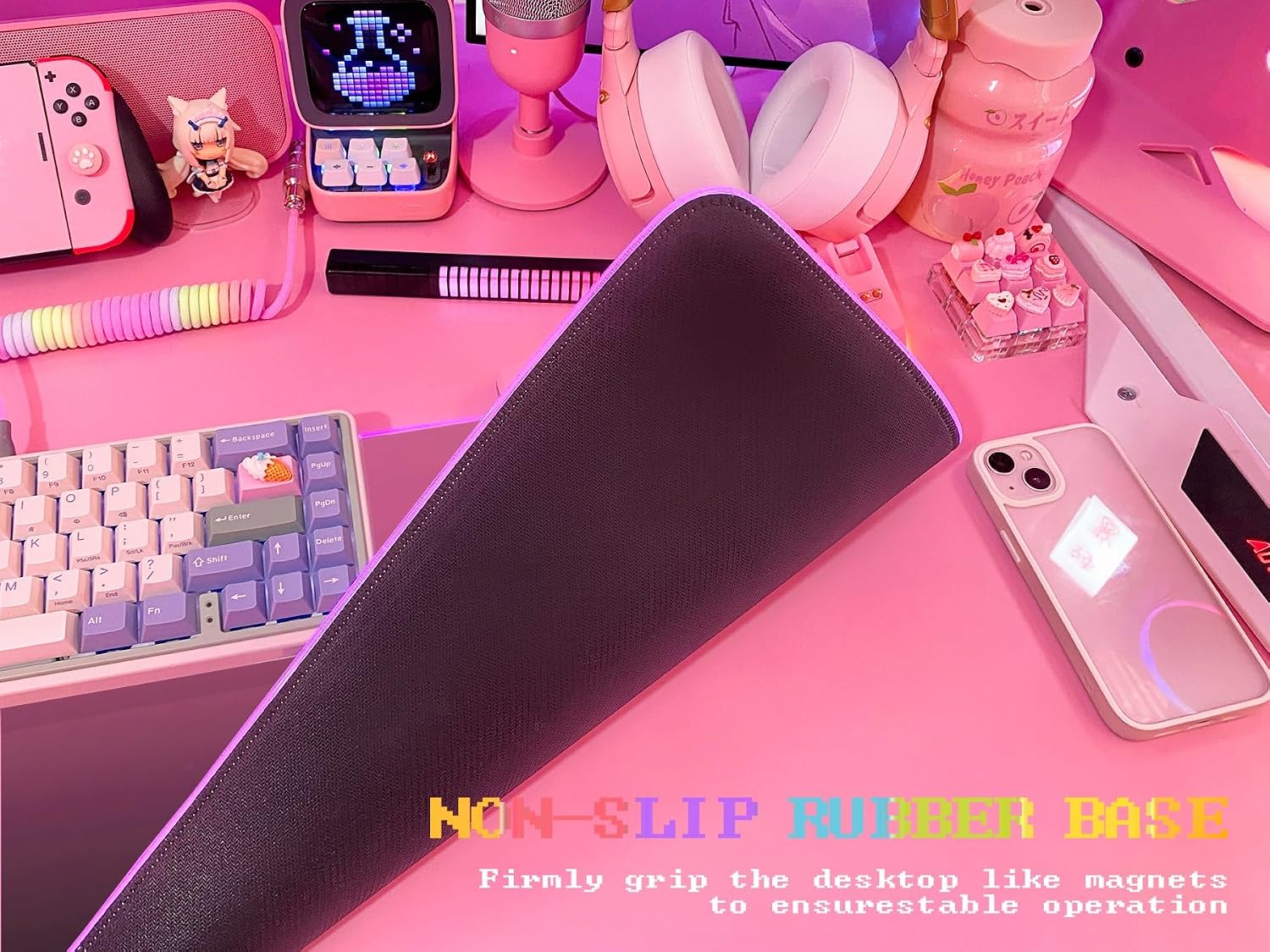 MOUSE PAD JMIYAV PINK GAMING RGB 80X31.5 CM BASE ANTIDESLIZANTE - 4
