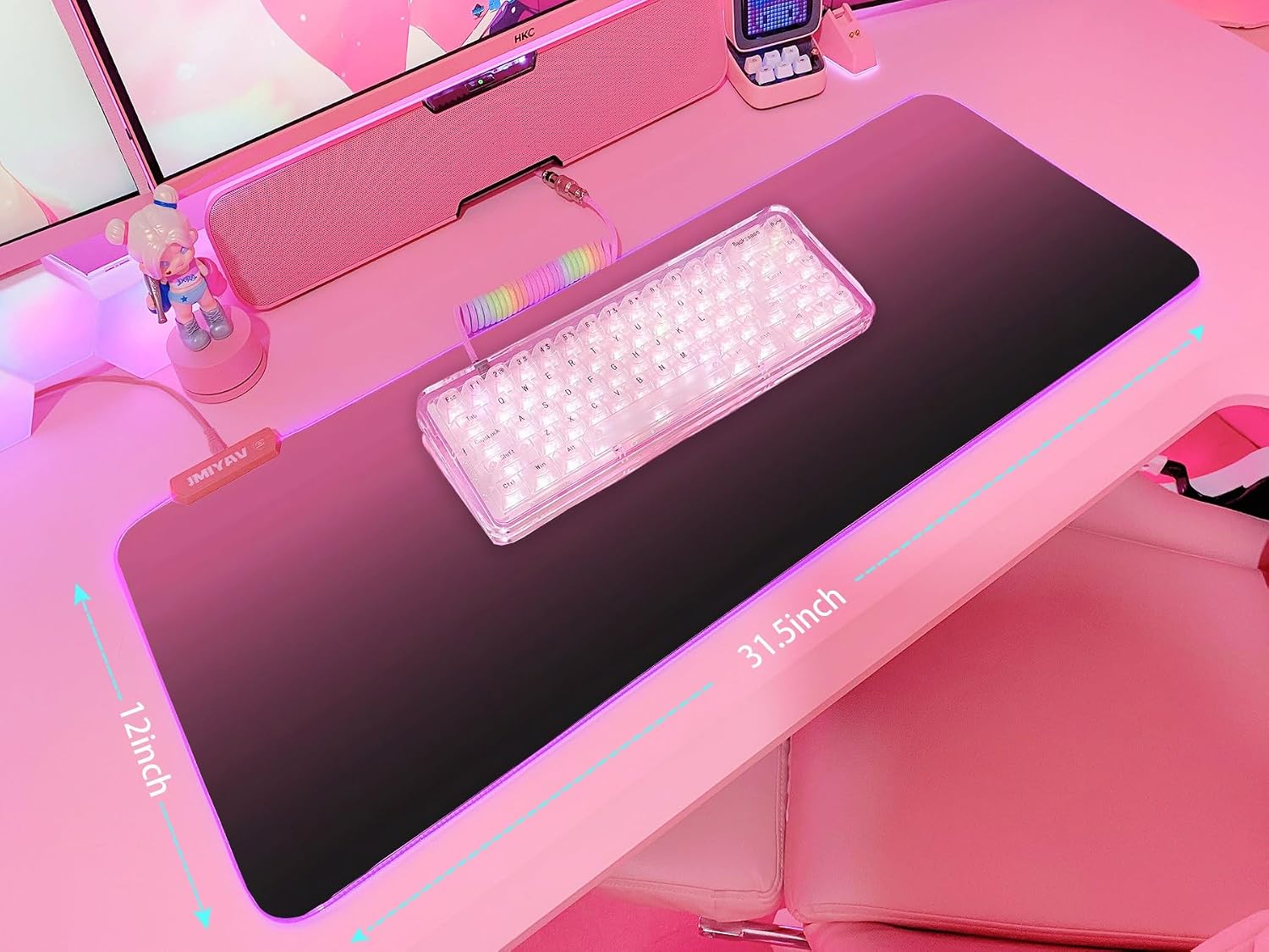 MOUSE PAD JMIYAV PINK GAMING RGB 80X31.5 CM BASE ANTIDESLIZANTE - 5
