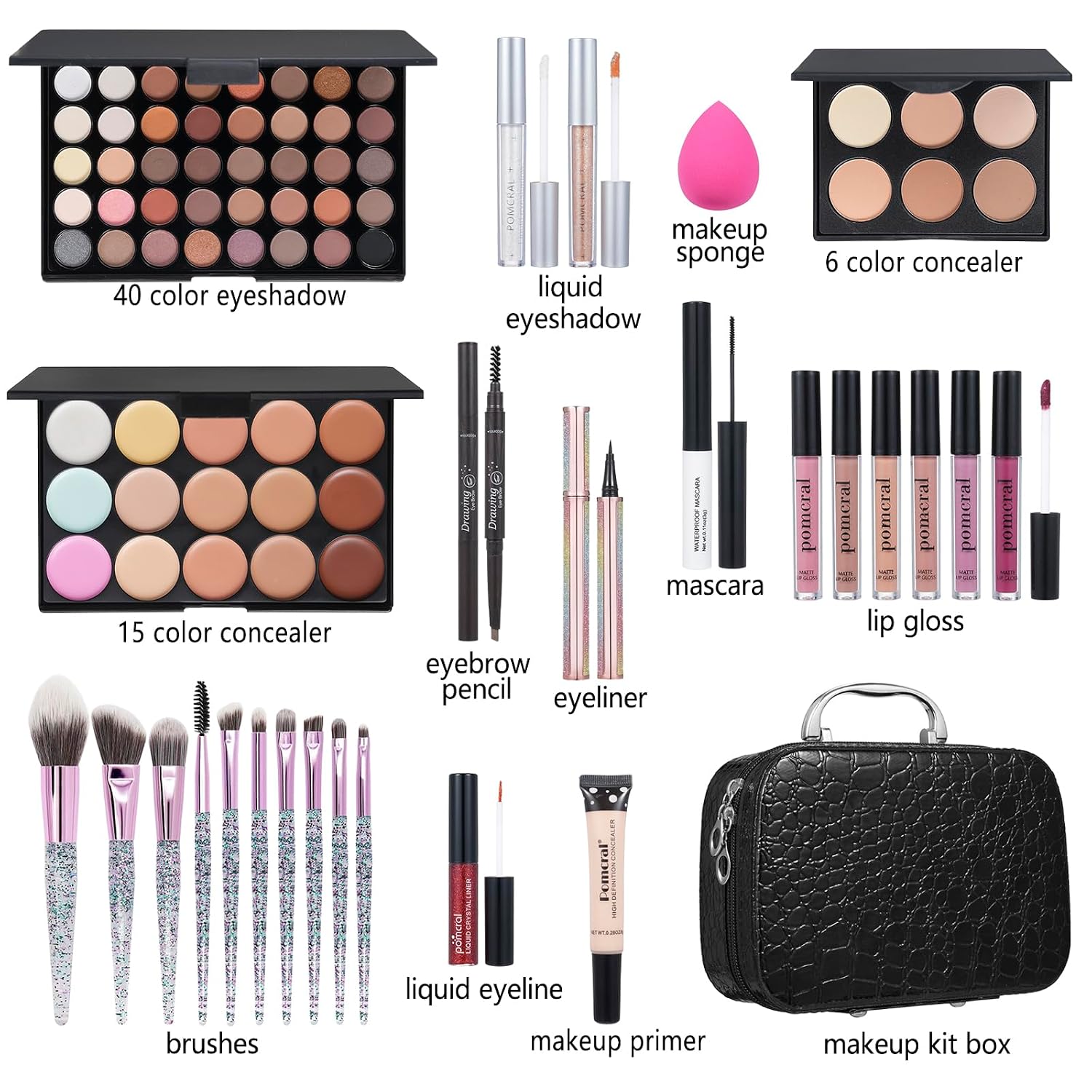 SET DE MAQUILLAJE POMCRAL PARA MUJER CON PALETA DE 40 COLORES Y ACCESORIOS - 2