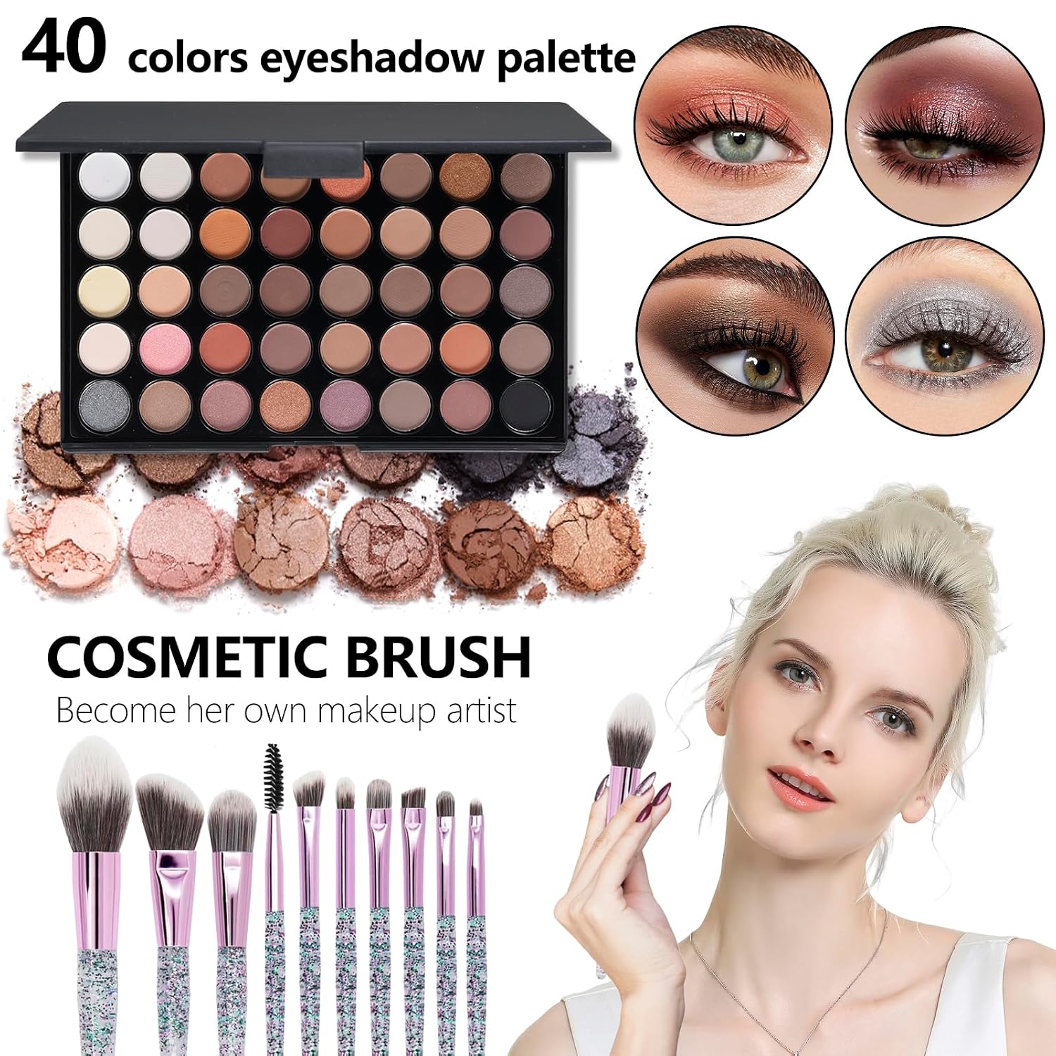SET DE MAQUILLAJE POMCRAL PARA MUJER CON PALETA DE 40 COLORES Y ACCESORIOS - 3