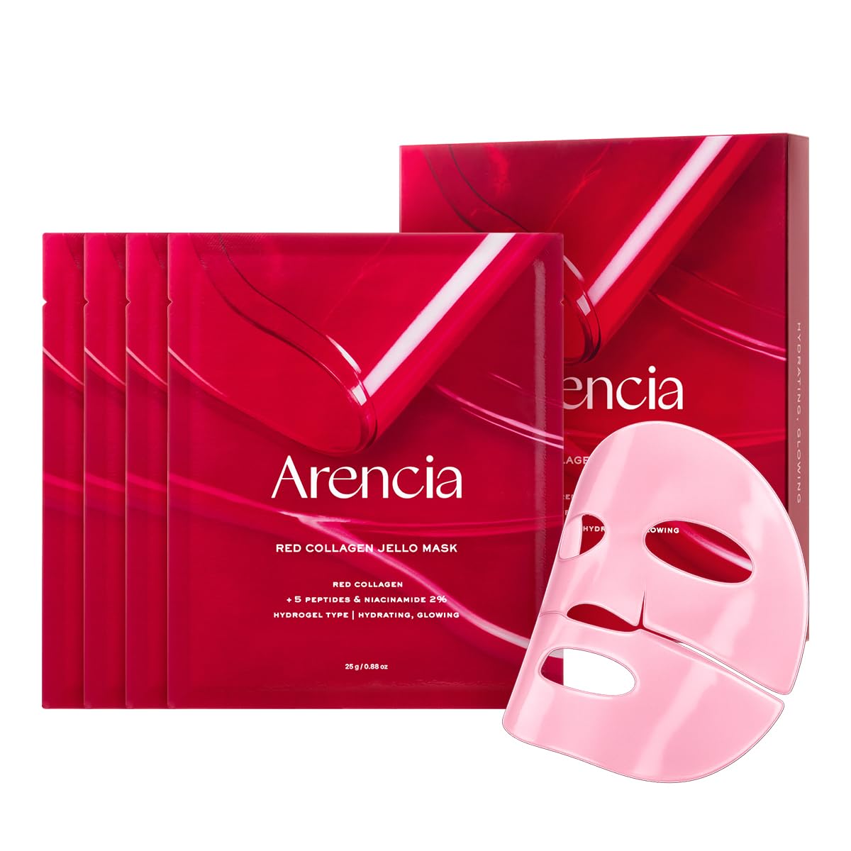 MASCARILLA FACIAL ARENCIA RED COLLAGEN JELLO MASK HIDRATANTE Y REAFIRMANTE 4 UNIDADES - 1