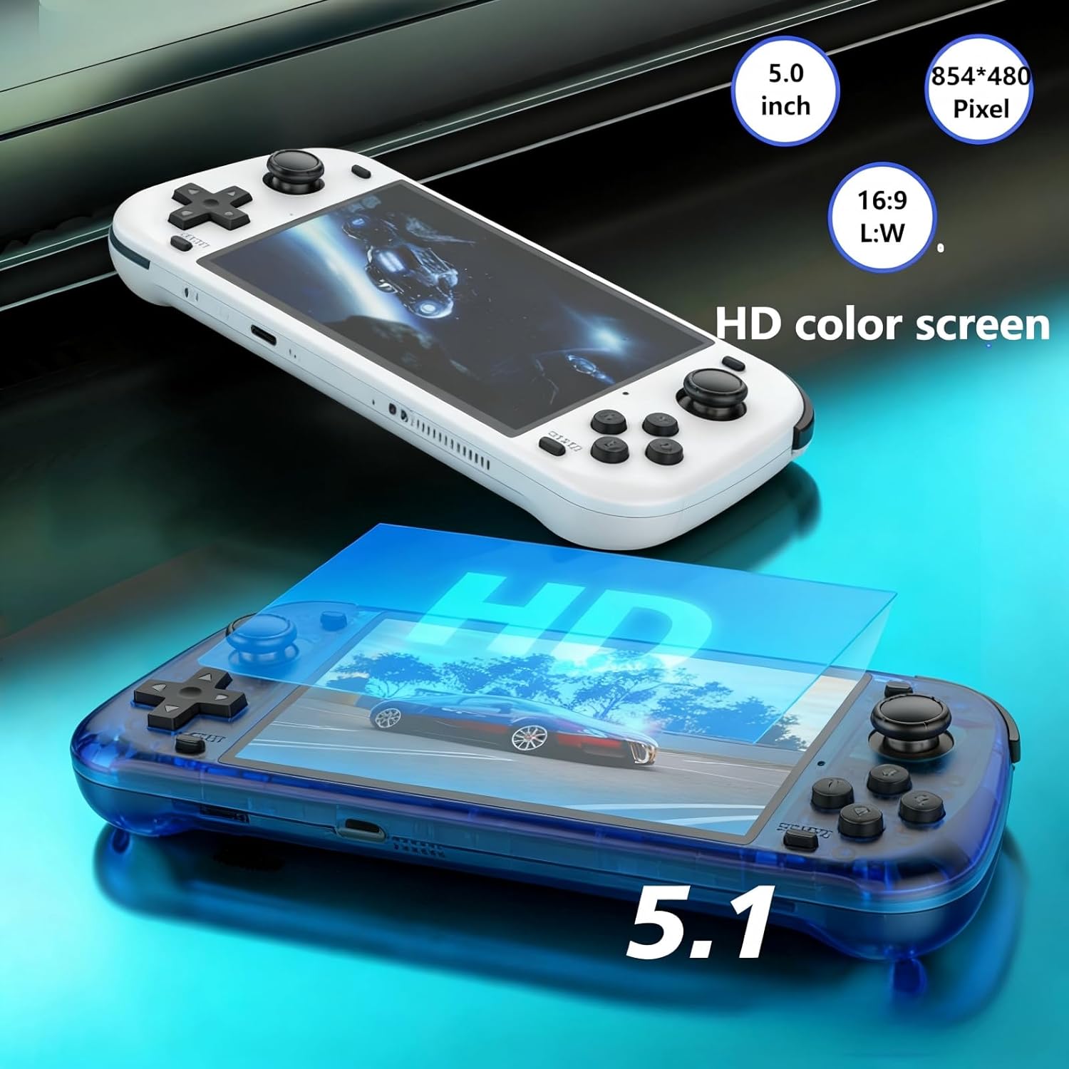 CONSOLA RETRO PORTÁTIL UGTENVERSI PANTALLA IPS 5.1 PULGADAS NEGRO TRANSPARENTE - 2