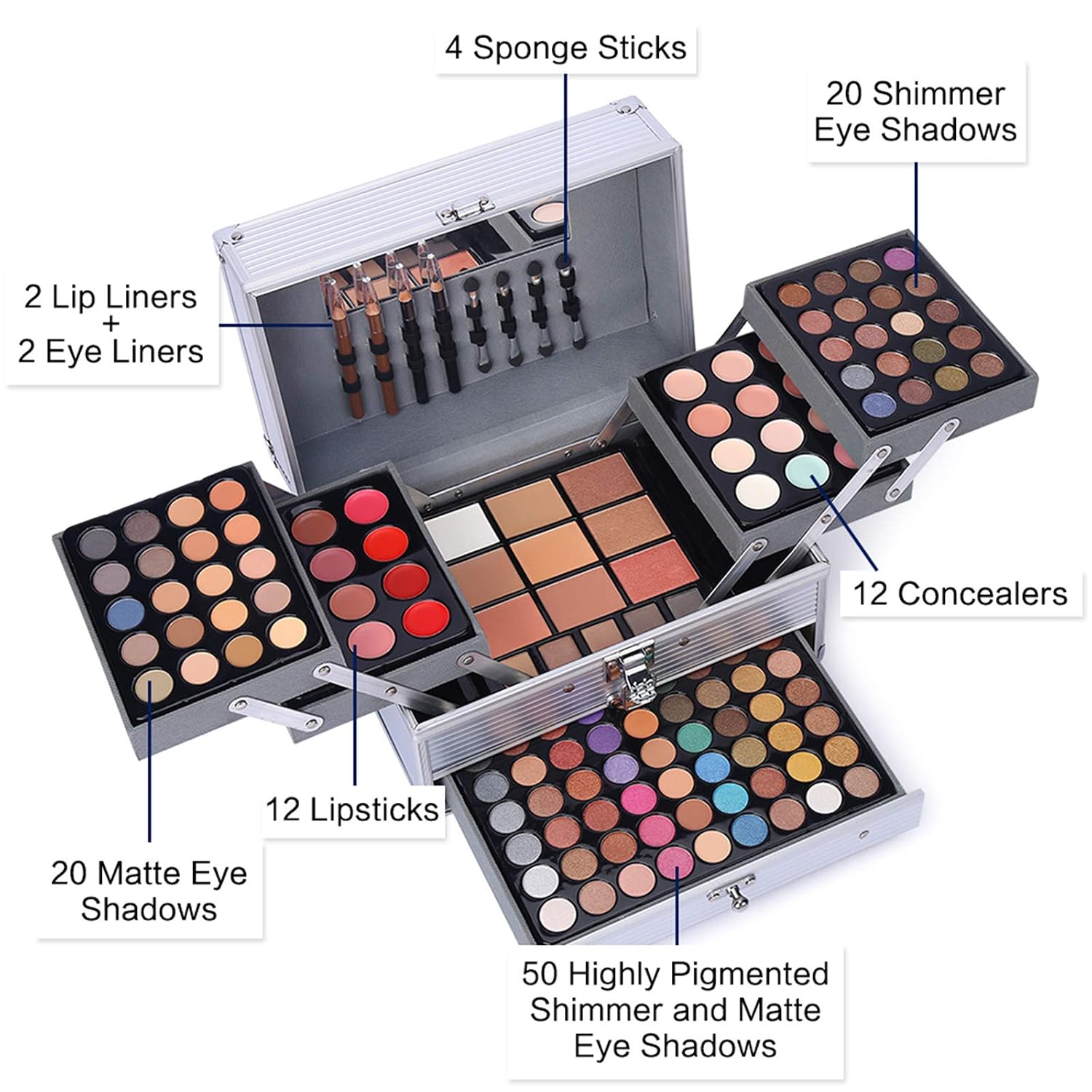 SET DE MAQUILLAJE CHARMCODE 132 COLORES TODO EN UNO CON 94 SOMBRAS, 12 GLOSS, 12 CORRECTORES Y MÁS - 3