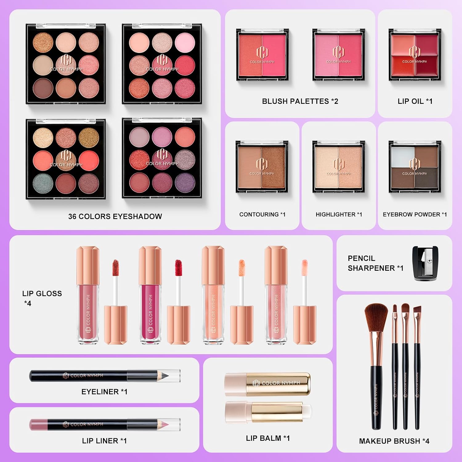 SET DE MAQUILLAJE COLOR NYMPH COMPLETO PARA MUJER Y ADOLESCENTES - 2