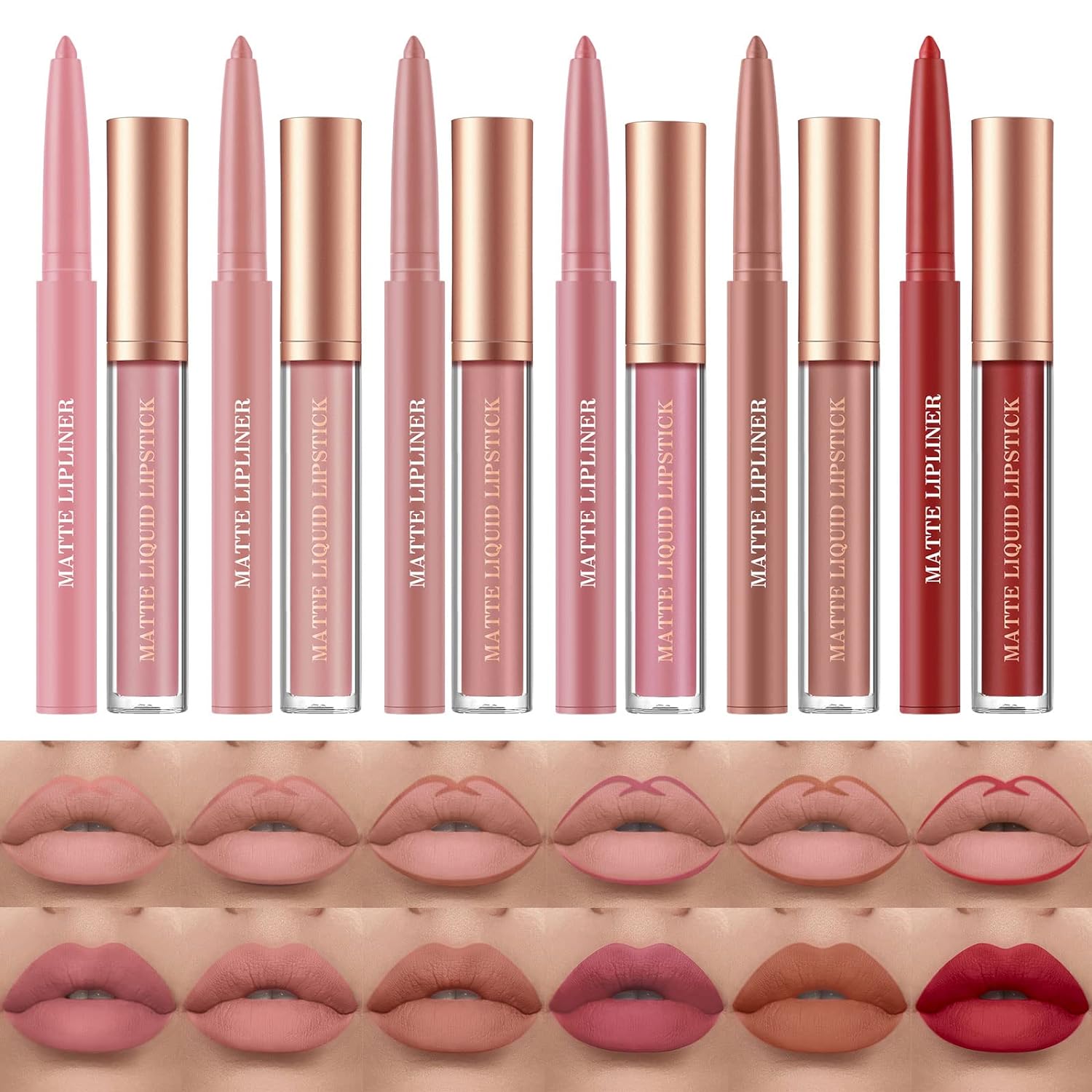 SET DE MAQUILLAJE BESTLAND 12 PIEZAS LABIAL LÍQUIDO MATE Y DELINEADOR - 1
