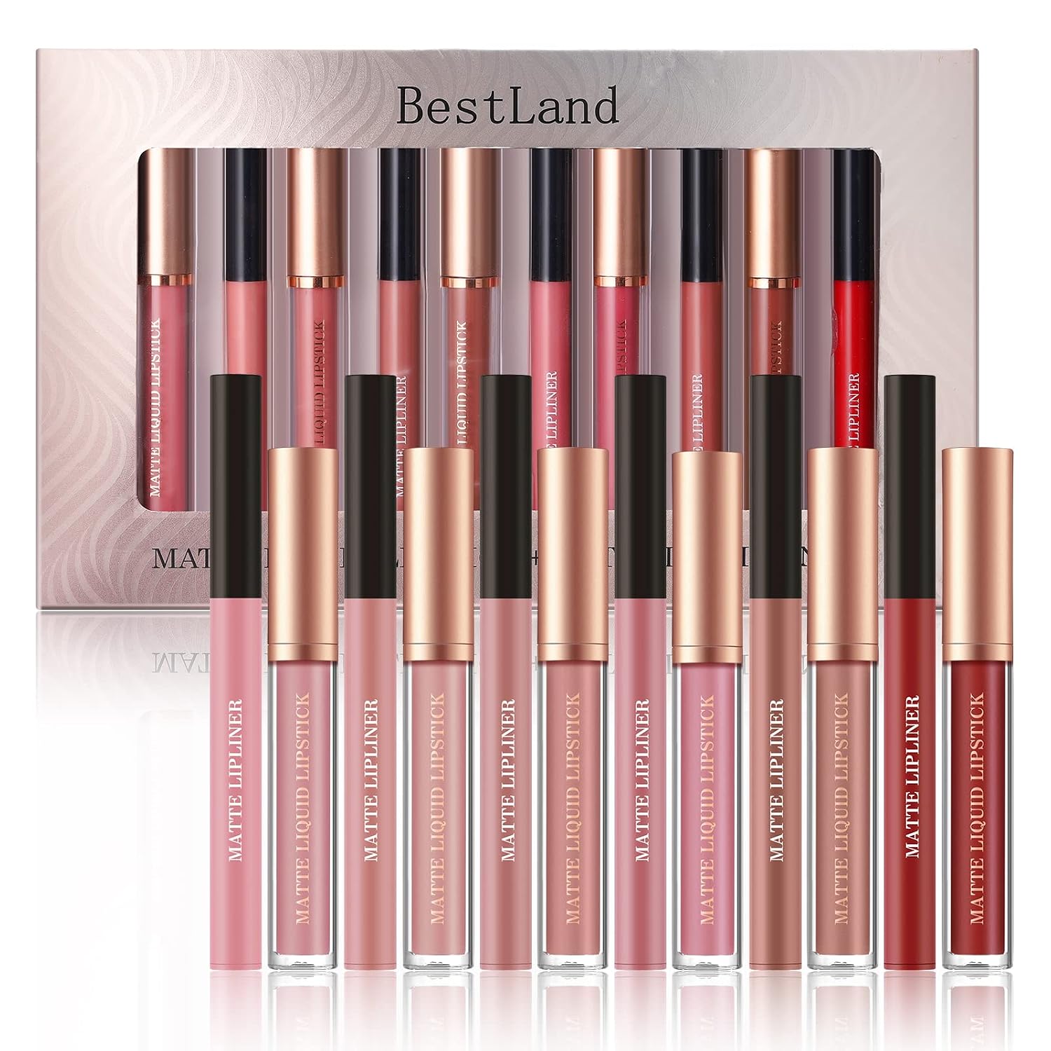 SET DE MAQUILLAJE BESTLAND 12 PIEZAS LABIAL LÍQUIDO MATE Y DELINEADOR - 2