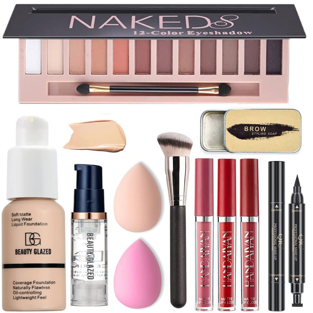 SET DE MAQUILLAJE BAISEN DIARY ALL IN ONE 12 COLORES SOMBRAS, BASE NUDE, PRIMER, BROCHA, ESPONJAS, GEL CEJAS Y DELINEADOR - 1