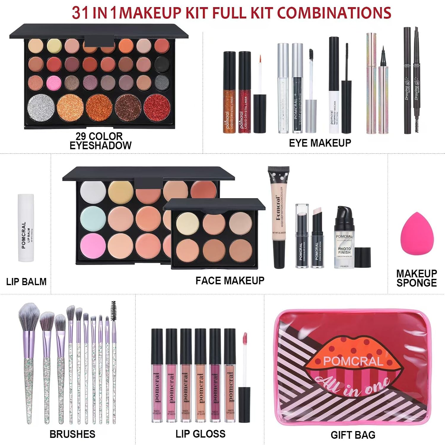 SET DE MAQUILLAJE POMCRAL COMPLETO PARA MUJER - 2