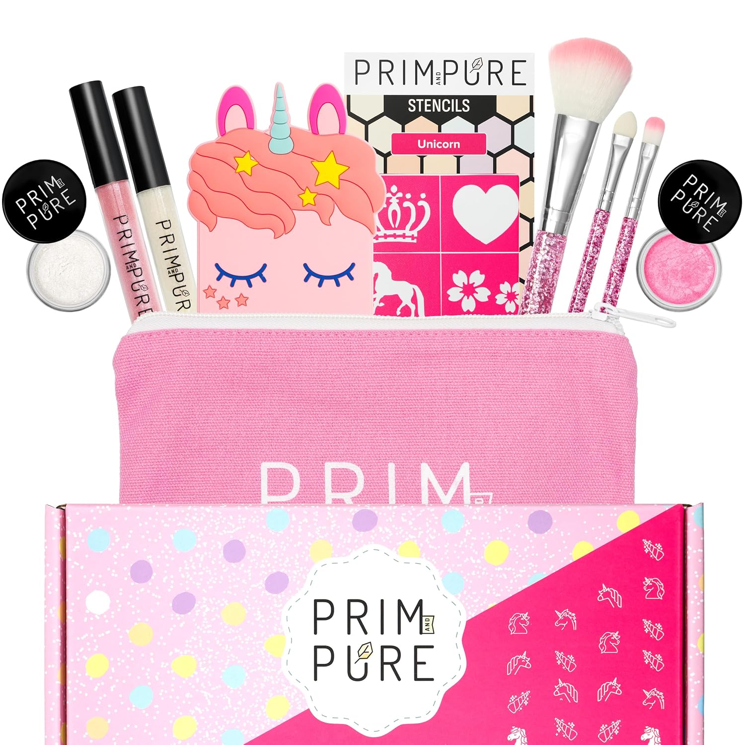 SET DE MAQUILLAJE INFANTIL PRIM AND PURE MINERAL CON ESPEJO UNICORNIO ROSA - 1