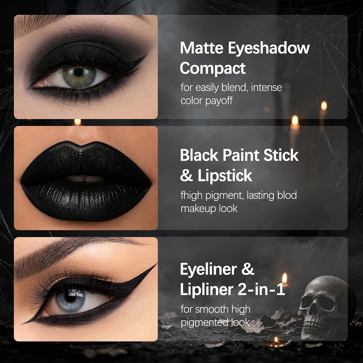SET DE MAQUILLAJE KYDA BLACK GOTHIC PARA LABIOS Y OJOS - 5