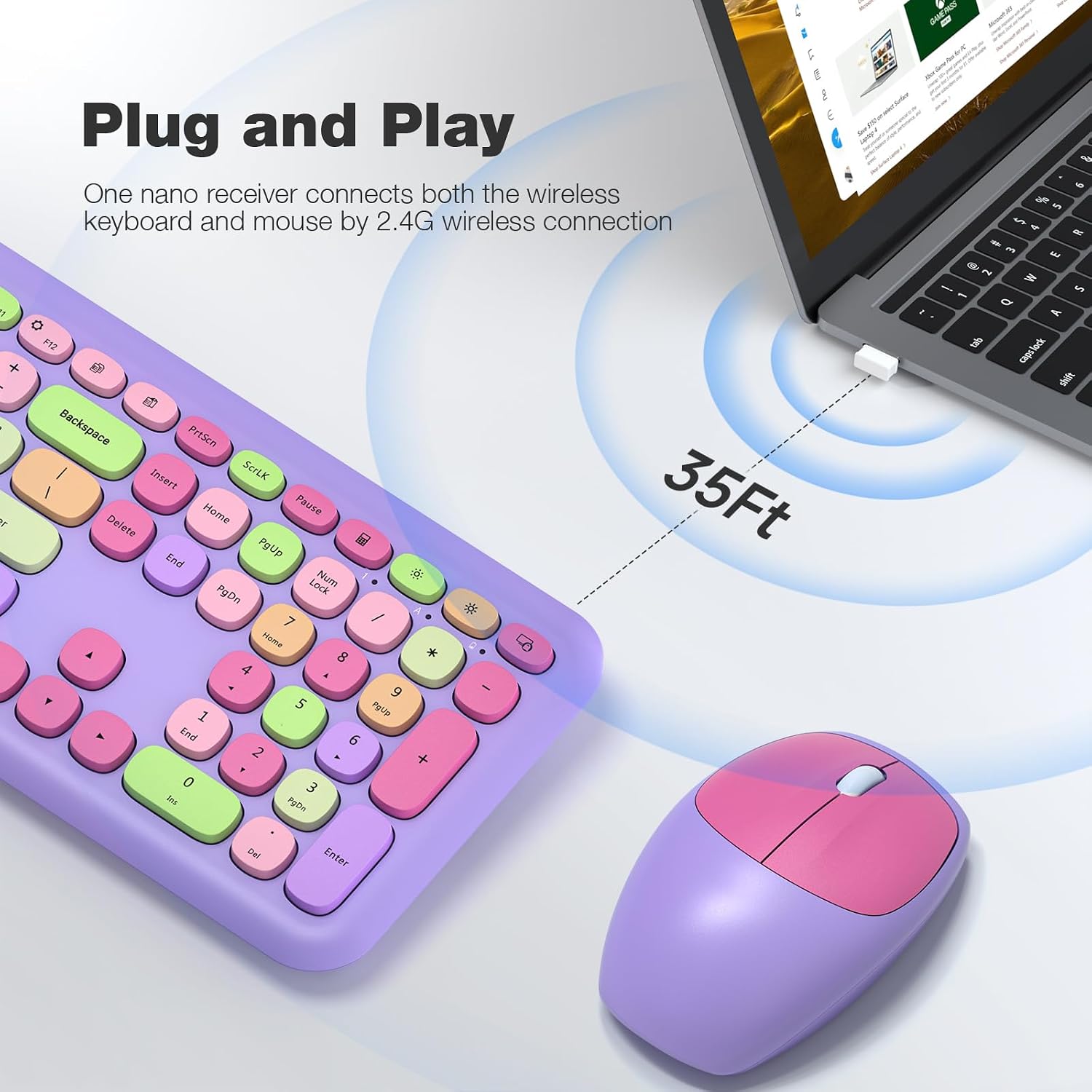 KIT DE TECLADO Y MOUSE INALÁMBRICO MOFII MODELO PURPLE COLORFUL - 2