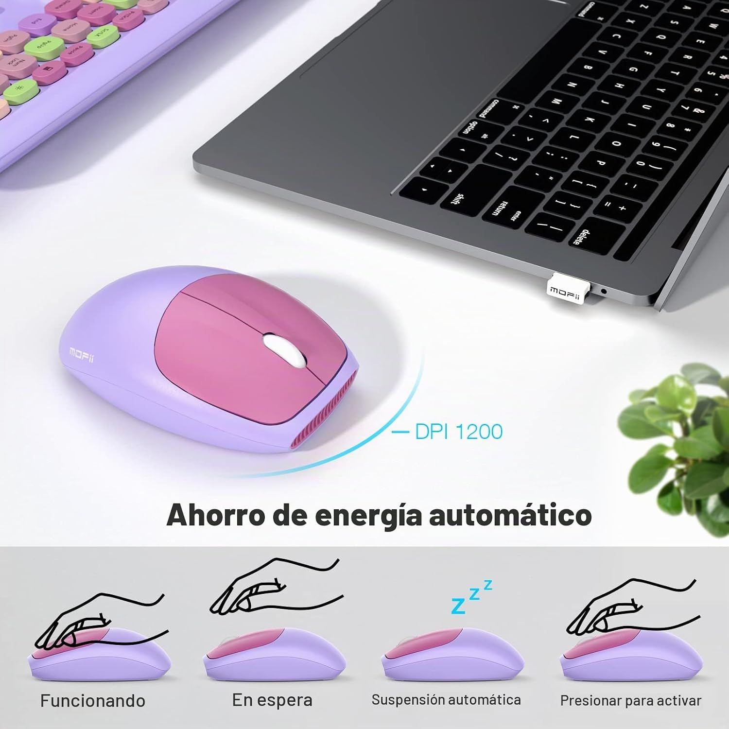 KIT DE TECLADO Y MOUSE INALÁMBRICO MOFII MODELO PURPLE COLORFUL - 4
