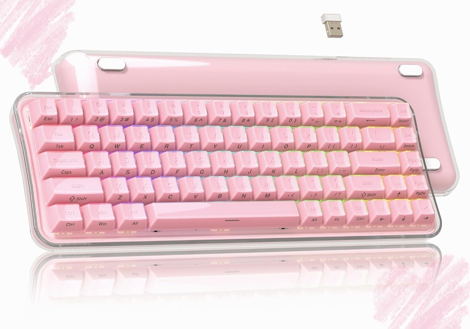 TECLADO MECÁNICO INALÁMBRICO WOMIER Q61 PRO 60% JELLY PINK - 1