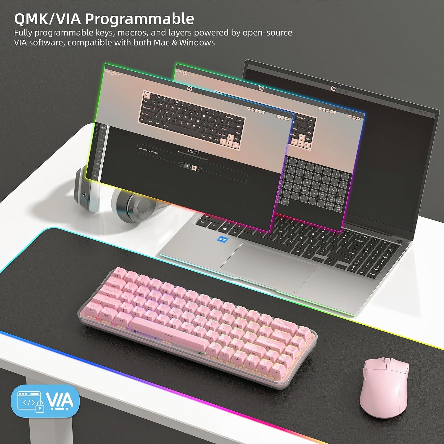 TECLADO MECÁNICO INALÁMBRICO WOMIER Q61 PRO 60% JELLY PINK - 2