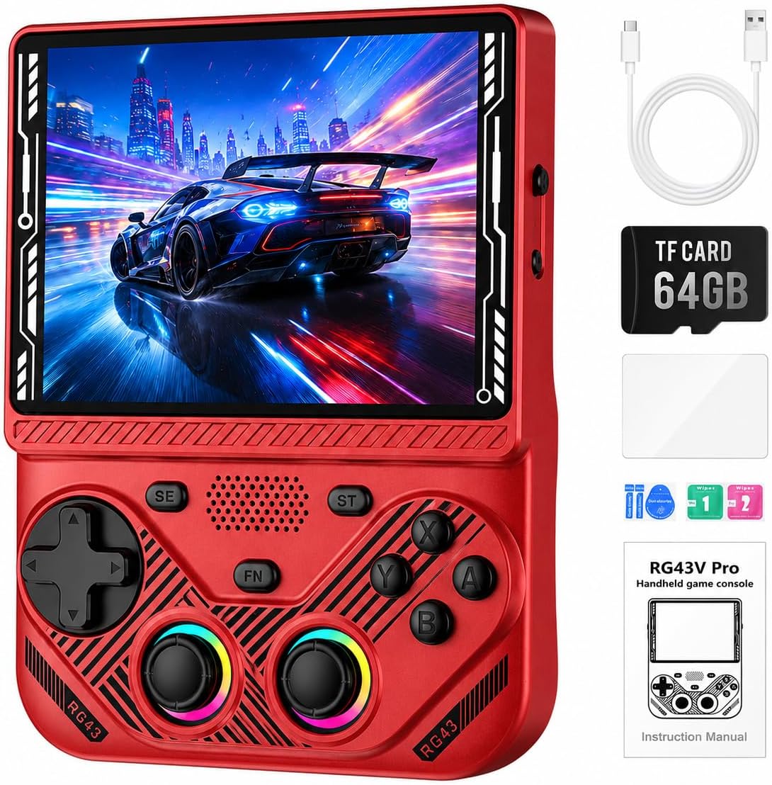 CONSOLA PORTÁTIL RETRO QLCGIWO RG43V PRO 64GB ROJA - 1