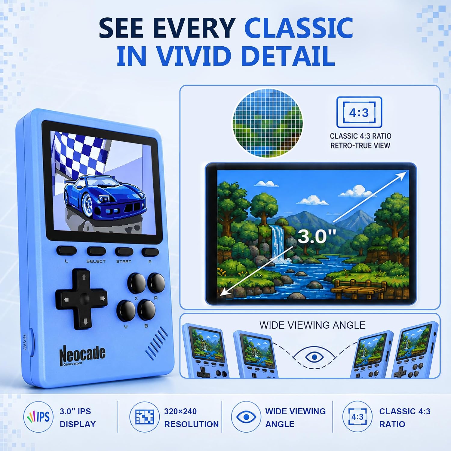 CONSOLA PORTÁTIL RETRO NEOCADE PANTALLA IPS 3' 40 JUEGOS INTEGRADOS - 4