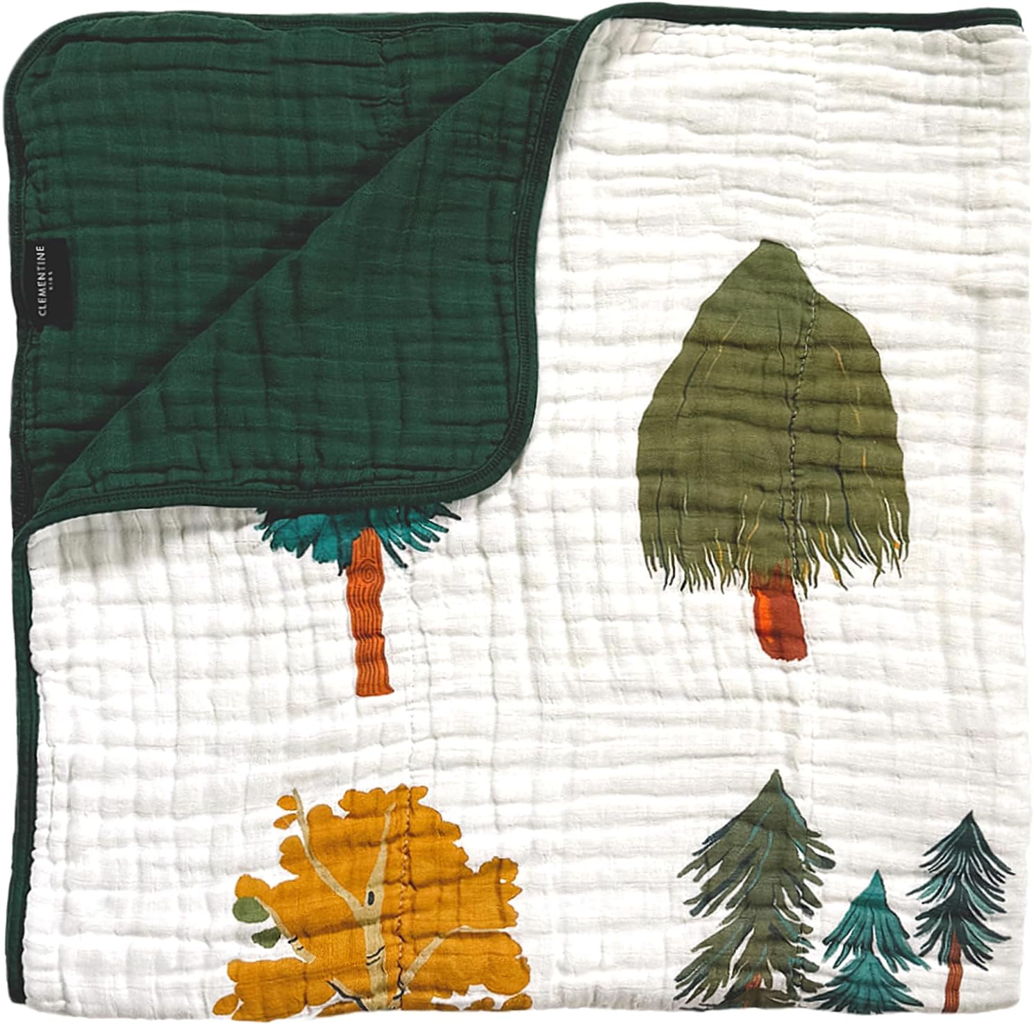 COLCHA CLEMENTINE KIDS FOREST TREES 120X120 CM ALGODÓN MUSELINA VERDE - 1