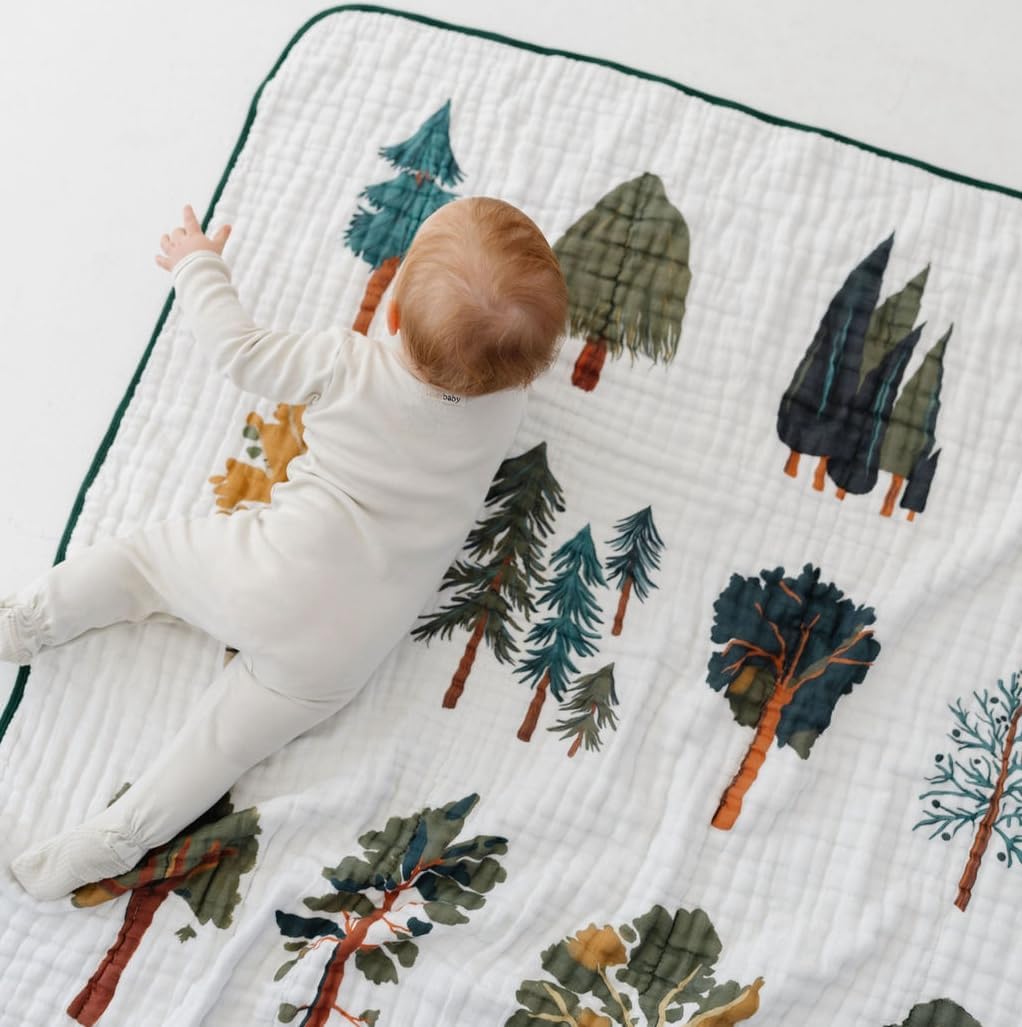 COLCHA CLEMENTINE KIDS FOREST TREES 120X120 CM ALGODÓN MUSELINA VERDE - 2