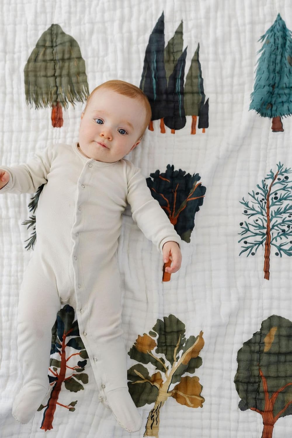 COLCHA CLEMENTINE KIDS FOREST TREES 120X120 CM ALGODÓN MUSELINA VERDE - 5