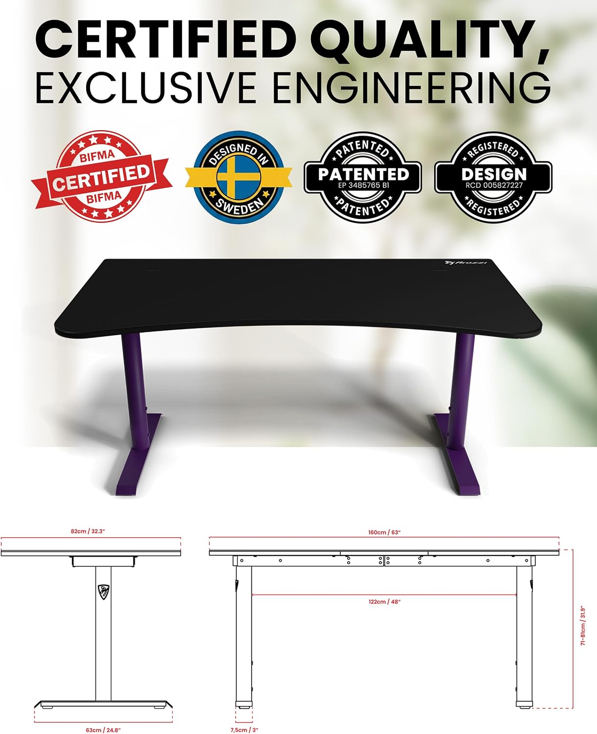 ESCRITORIO AROZZI ARENA ULTRAWIDE CURVO GAMING Y OFICINA CON TAPETE RESISTENTE AL AGUA Y SOPORTES PARA 3 MONITORES PÚRPURA - 3