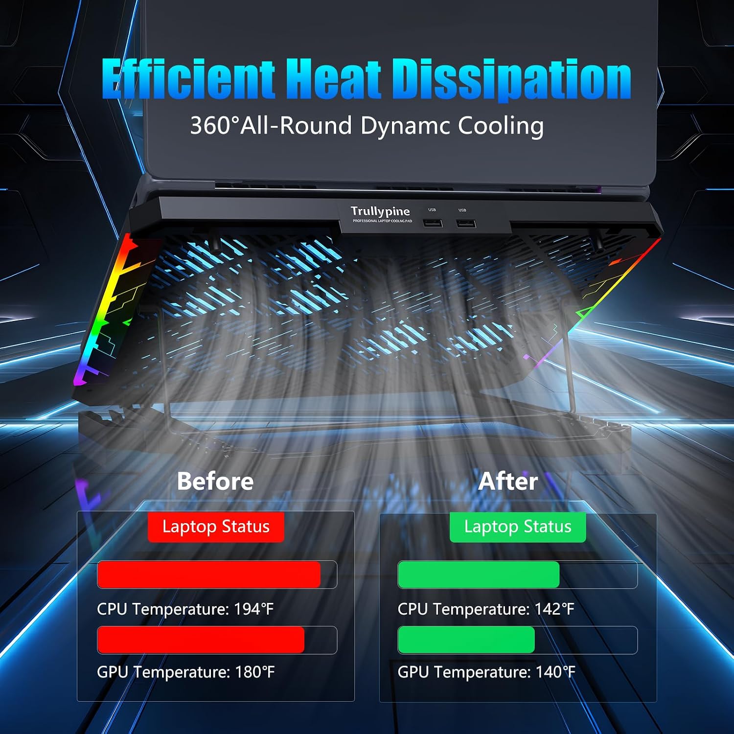 BASE DE ENFRIAMIENTO PARA LAPTOP TRULLYPINE F12 CON 12 VENTILADORES SILENCIOSOS, RGB Y SOPORTE AJUSTABLE PARA LAPTOPS DE 12 A - 3