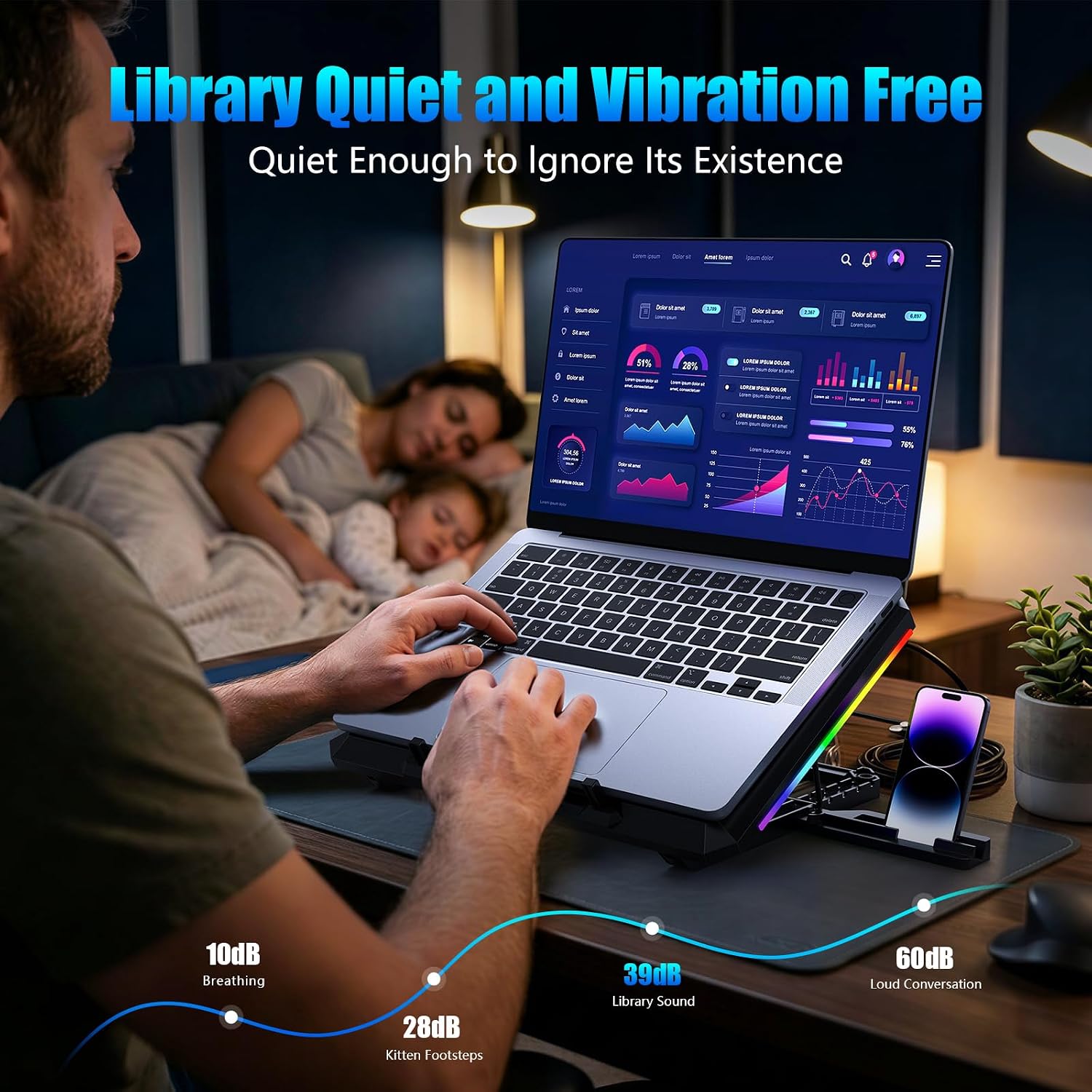 BASE DE ENFRIAMIENTO PARA LAPTOP TRULLYPINE F12 CON 12 VENTILADORES SILENCIOSOS, RGB Y SOPORTE AJUSTABLE PARA LAPTOPS DE 12 A - 4