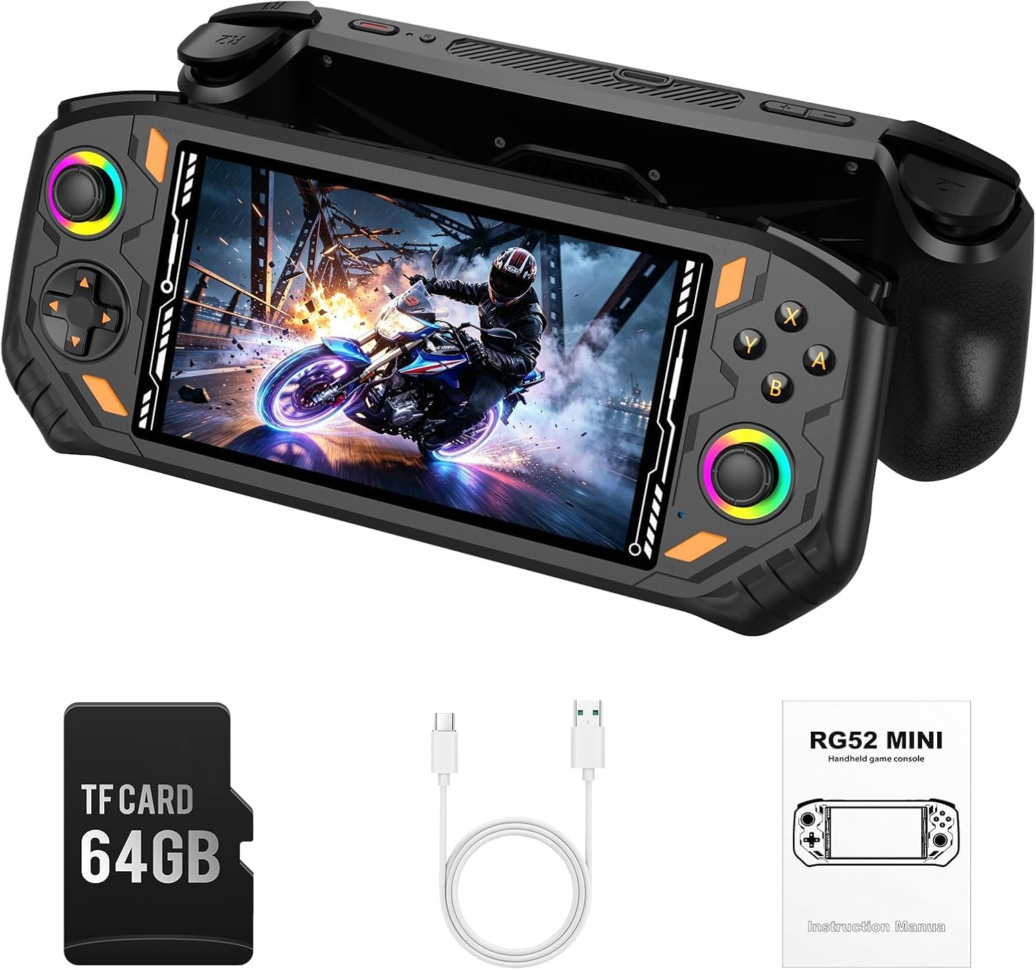 CONSOLA PORTÁTIL RETRO QLCGIWO RG52MINI 64GB NEGRA PANTALLA 5.5 PULGADAS - 1