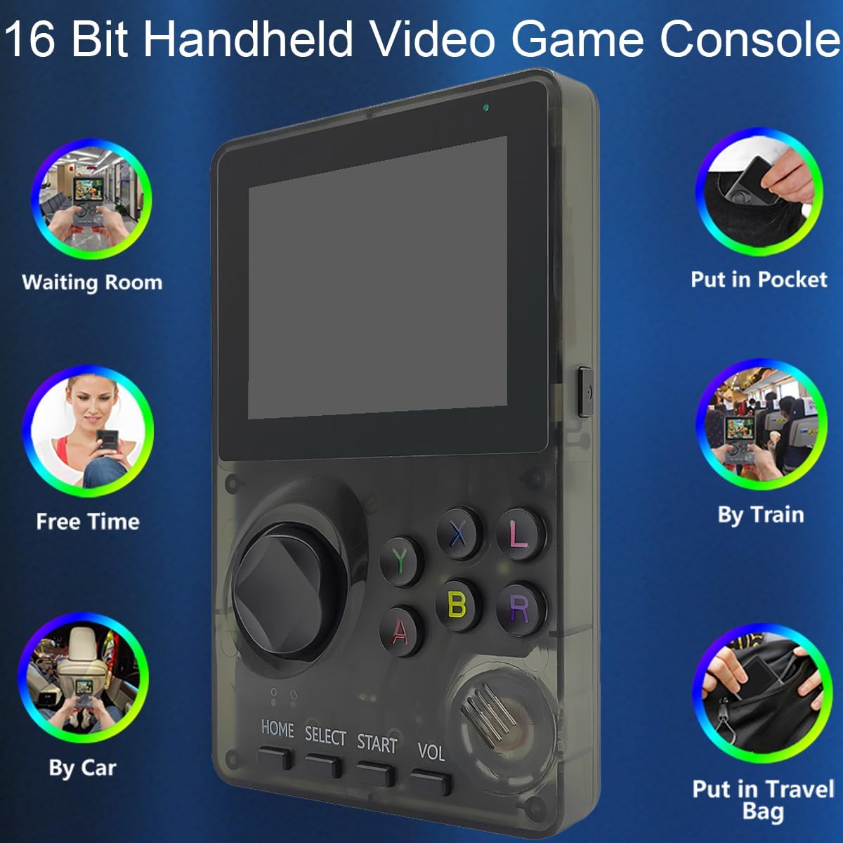 CONSOLA DE VIDEOJUEGOS PORTÁTIL 16 BIT RFETOMAX GRIS 2.8 PULGADAS CON 100 JUEGOS PREINSTALADOS - 2