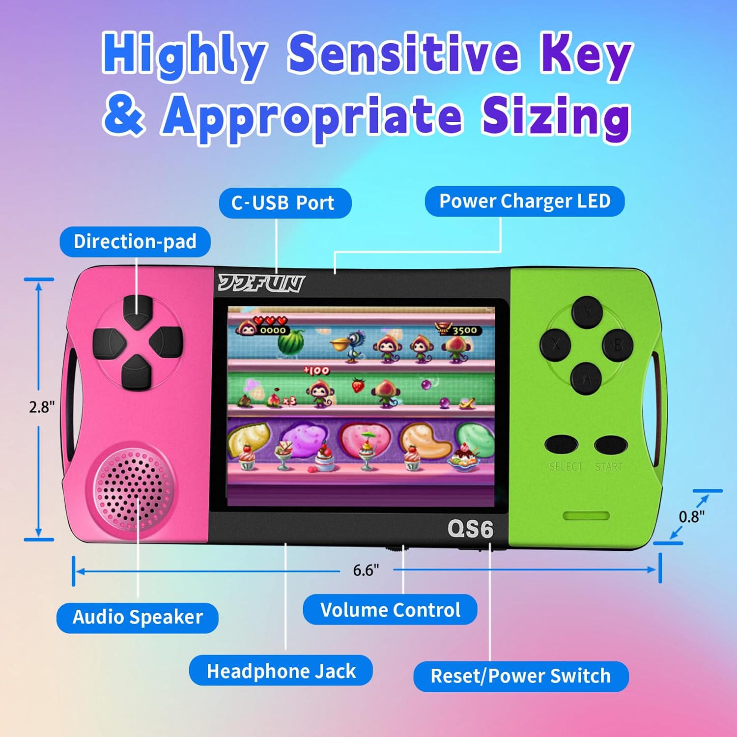 CONSOLA PORTÁTIL DE JUEGOS SNONBROS QS6-RG 3.5 PULGADAS ROSA Y VERDE - 3